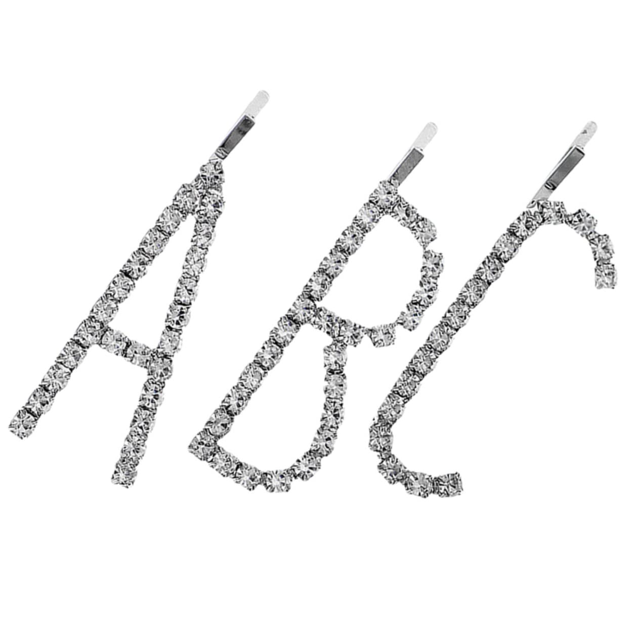 BELLIFFY Silver Rhinestone Letter Hairpins for Women - 3pcs Bling Crystal Hair Clips, Hair Barrettes & Bobby Pins - Perfect for Weddings, Parties & Everyday Glam Accessories