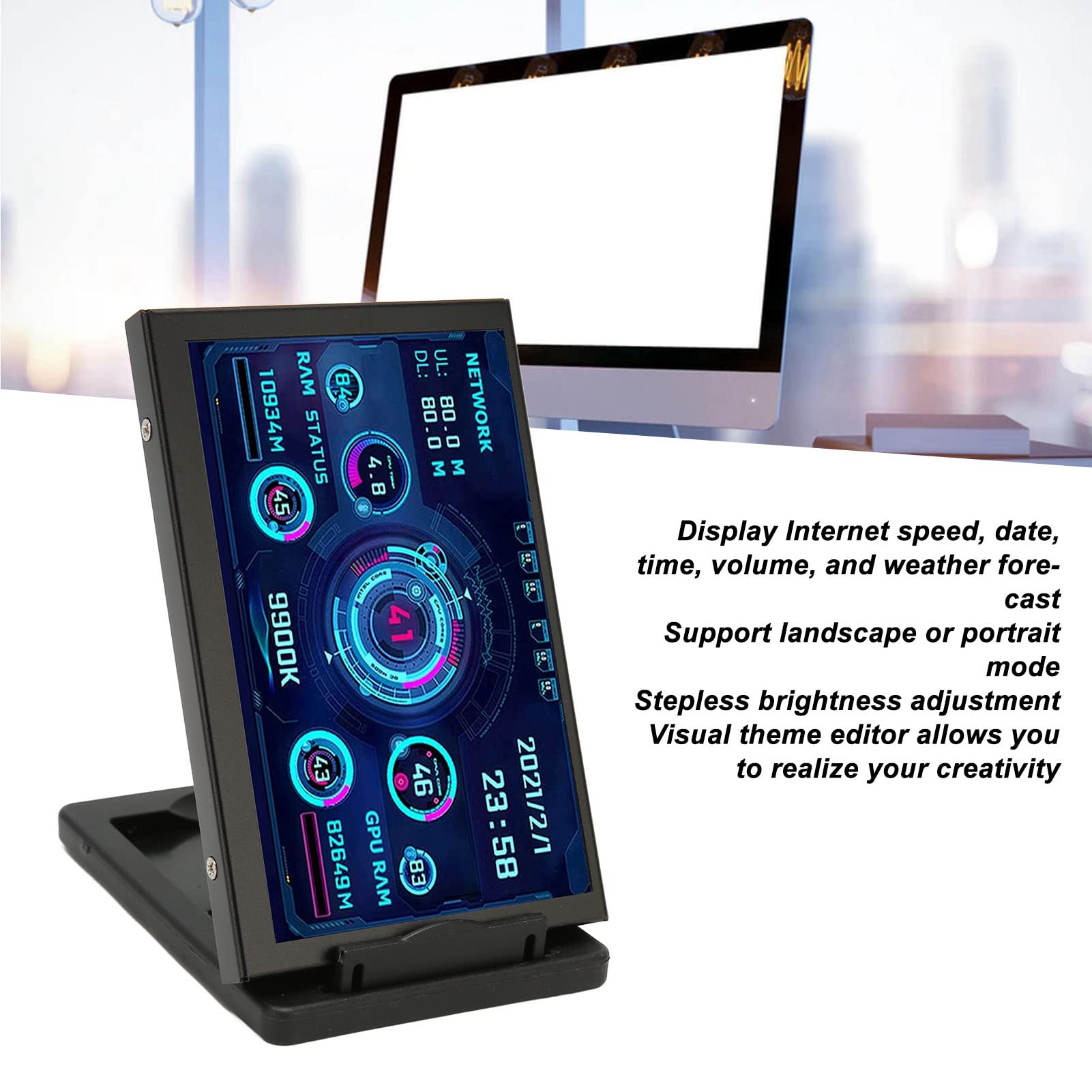 Bewinner 5 Inch IPS USB Mini Display - AIDA64 PC CPU HDD Data Monitor, Computer Sensor Panel with Temperature Display for PC ARGB Case, Secondary Screen for Gaming & Workstation Setup