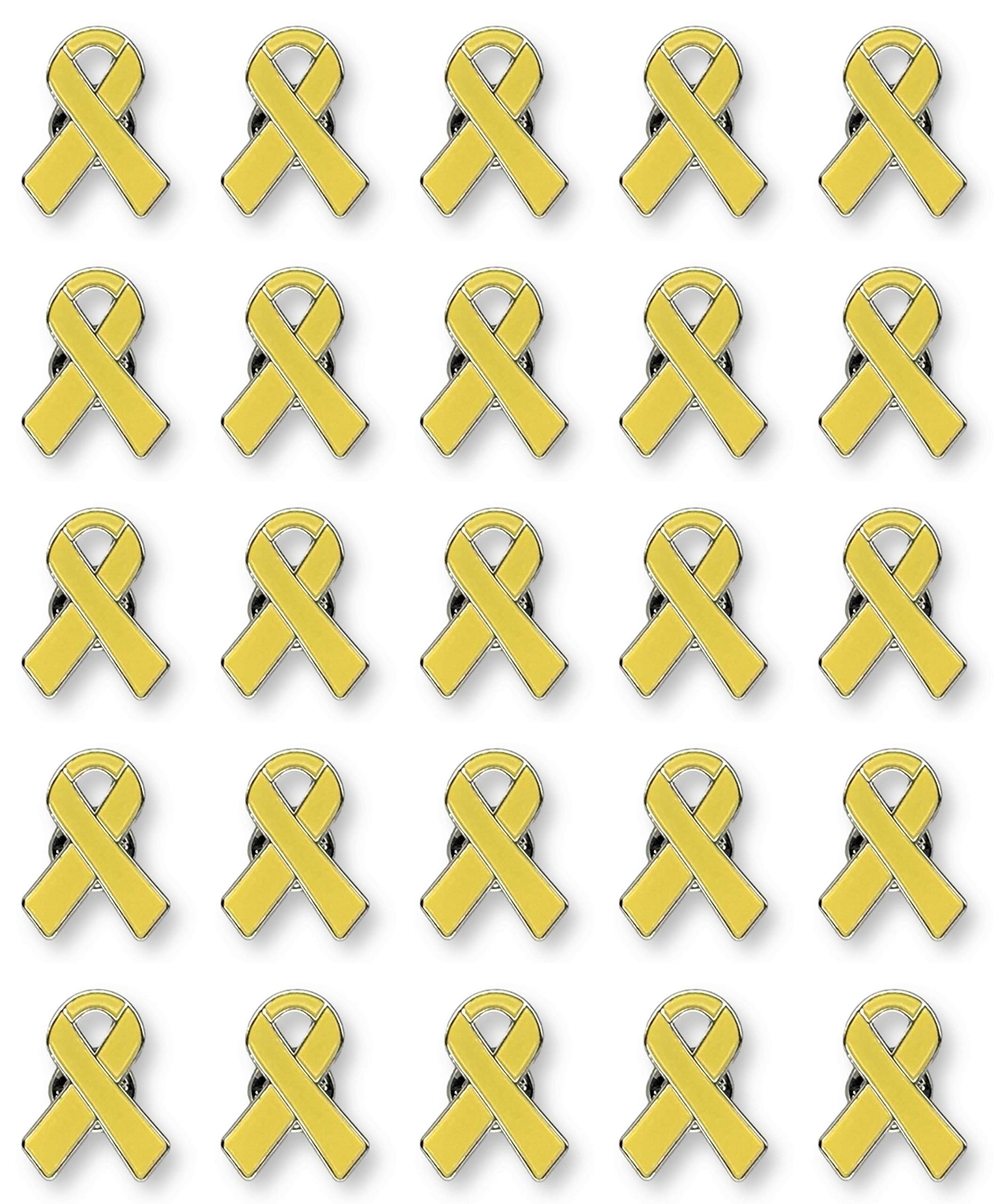 25 Pcs Yellow Awareness Enamel Ribbon Pins with Metal Clasps - Support Bladder Cancer, Missing Children, Sarcoma, Spina Bifida & Troops - Bulk Charity Pins for Fundraisers, Events & Awareness Campaigns