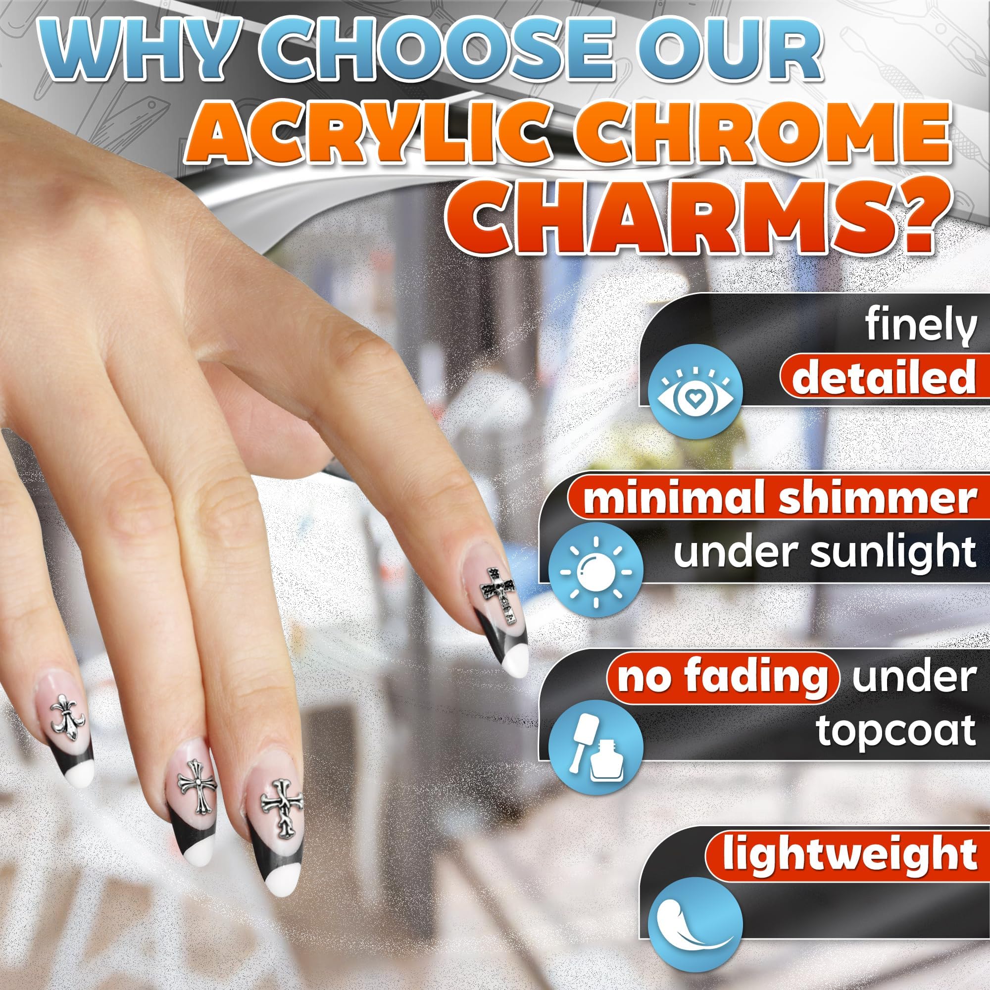 100 Pcs Silver Cross Nail Charms & Gems for Nail Art - Bulk 3D Y2K Nail Jewelry for DIY Nail Designs - Perfect for Parties, Weddings, and Salon Nail Decoration