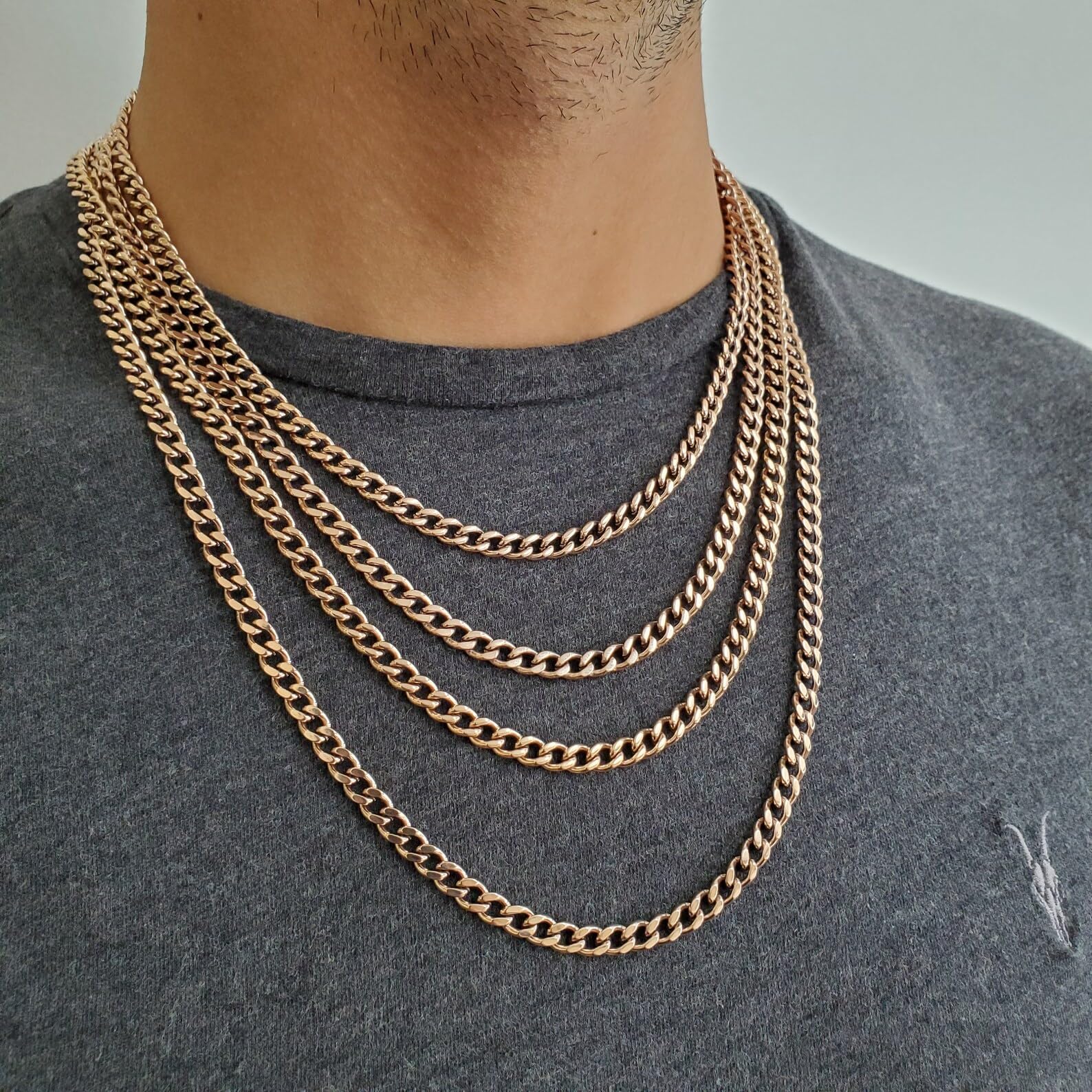Rose Gold Plated Stainless Steel Cuban Link Chain Necklace 4.5-5mm - Durable 18