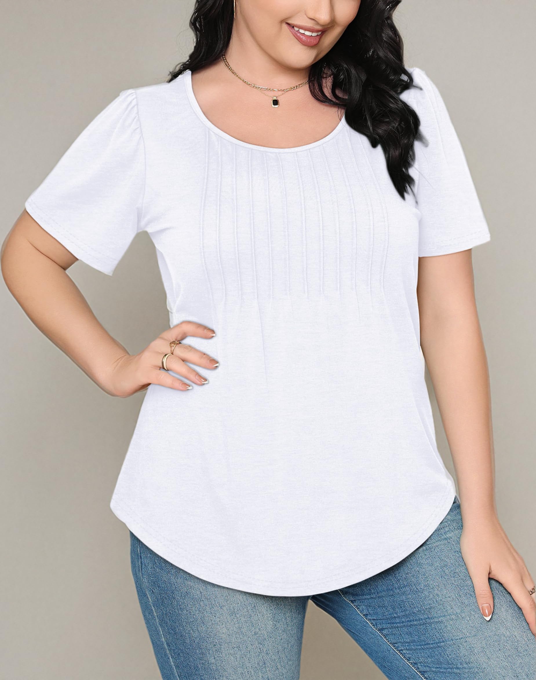 WIHOLL Women's Summer Short Sleeve Pleated Shirt - Casual & Dressy Tops for Office, Date Night & Outdoor Activities
