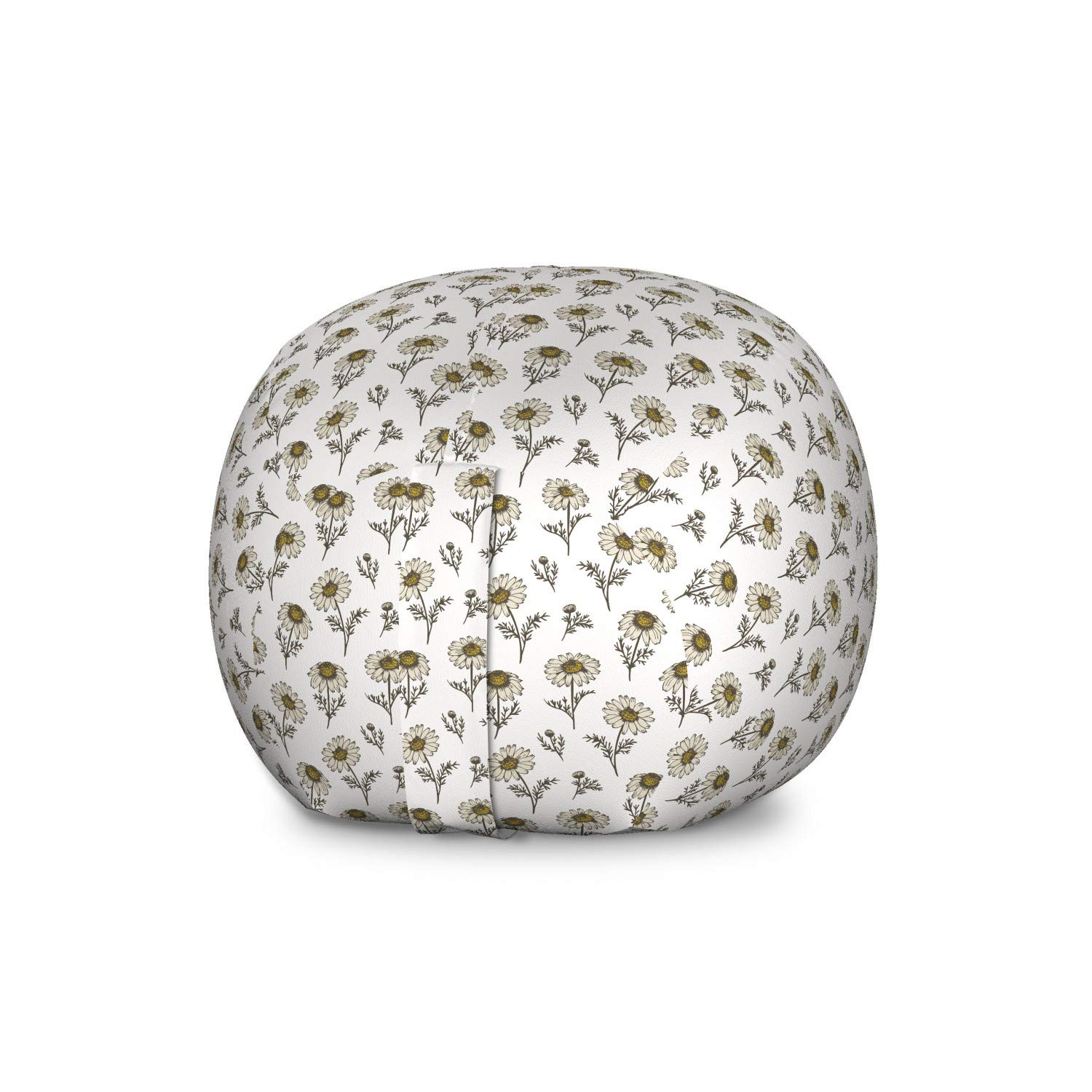 Ambesonne Floral Toy Storage Bag Chair - Large Washable Stuffed Animal Organizer with Classic Spring Garden Daisy Flowers Design in White Beige Fawn | Perfect for Kids' Room, Nursery, and Playroom Organization