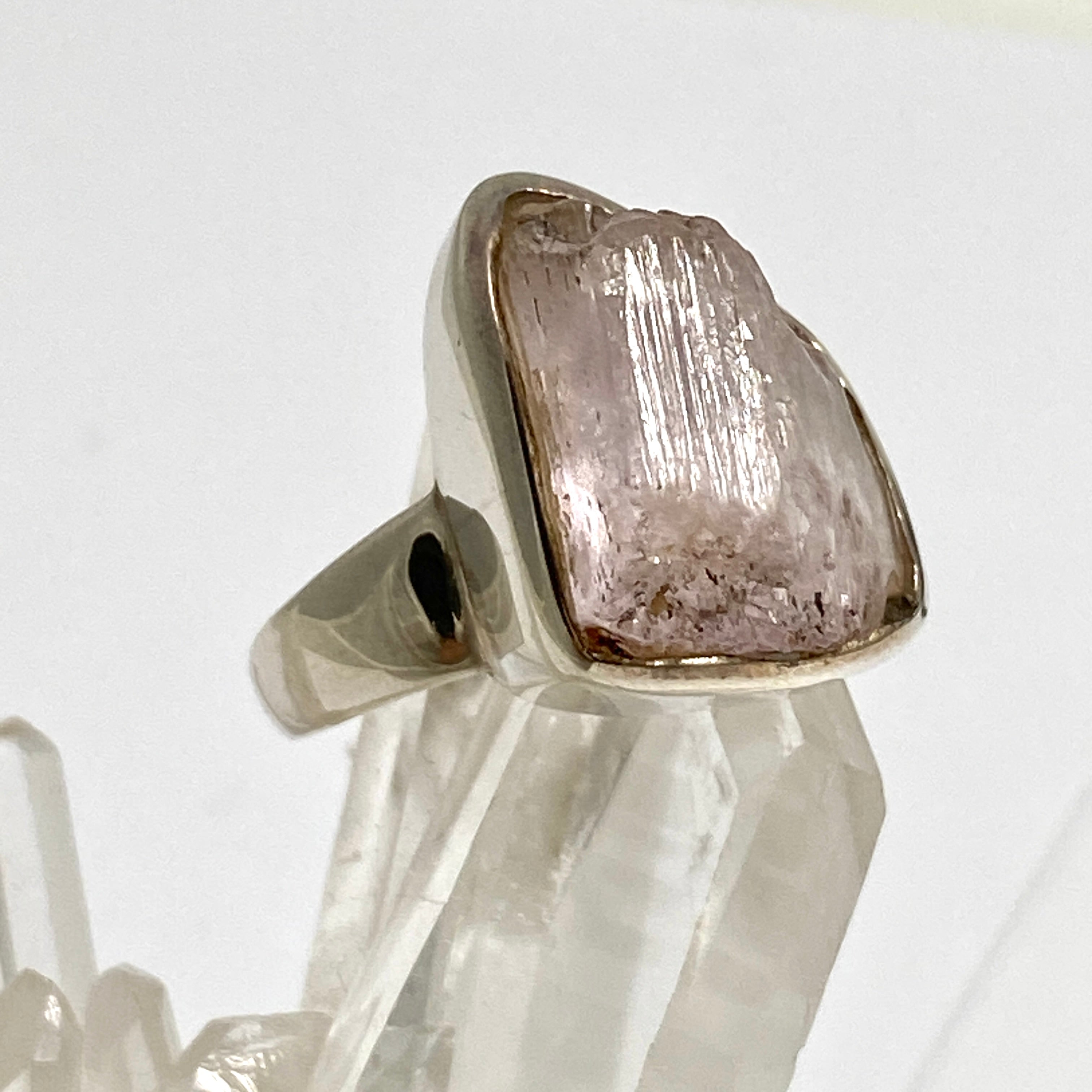Natural Kunzite Raw Crystal Ring - Size 9 - Handmade Spiritual Jewelry - PRGJ195a - Perfect for Meditation, Energy Healing & Boho Fashion