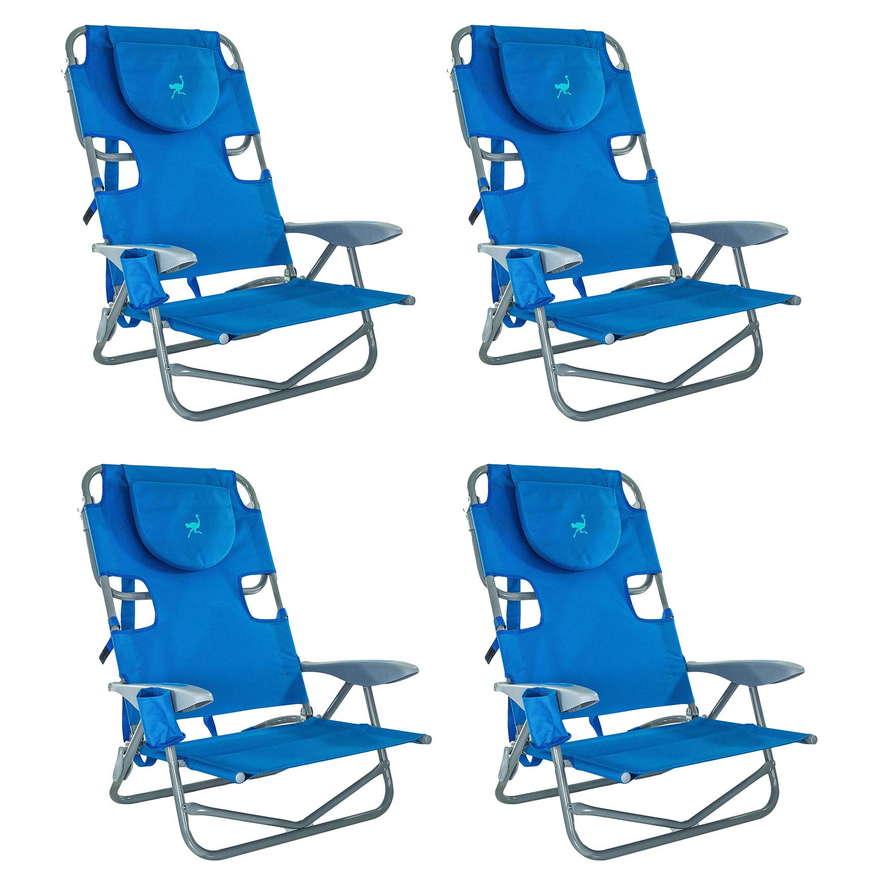 5-Position Reclining Ostrich On-Your-Back Beach Chair for Outdoor Relaxation - 4 Pack - Perfect for Beach, Poolside, Camping & Backyard Lounging