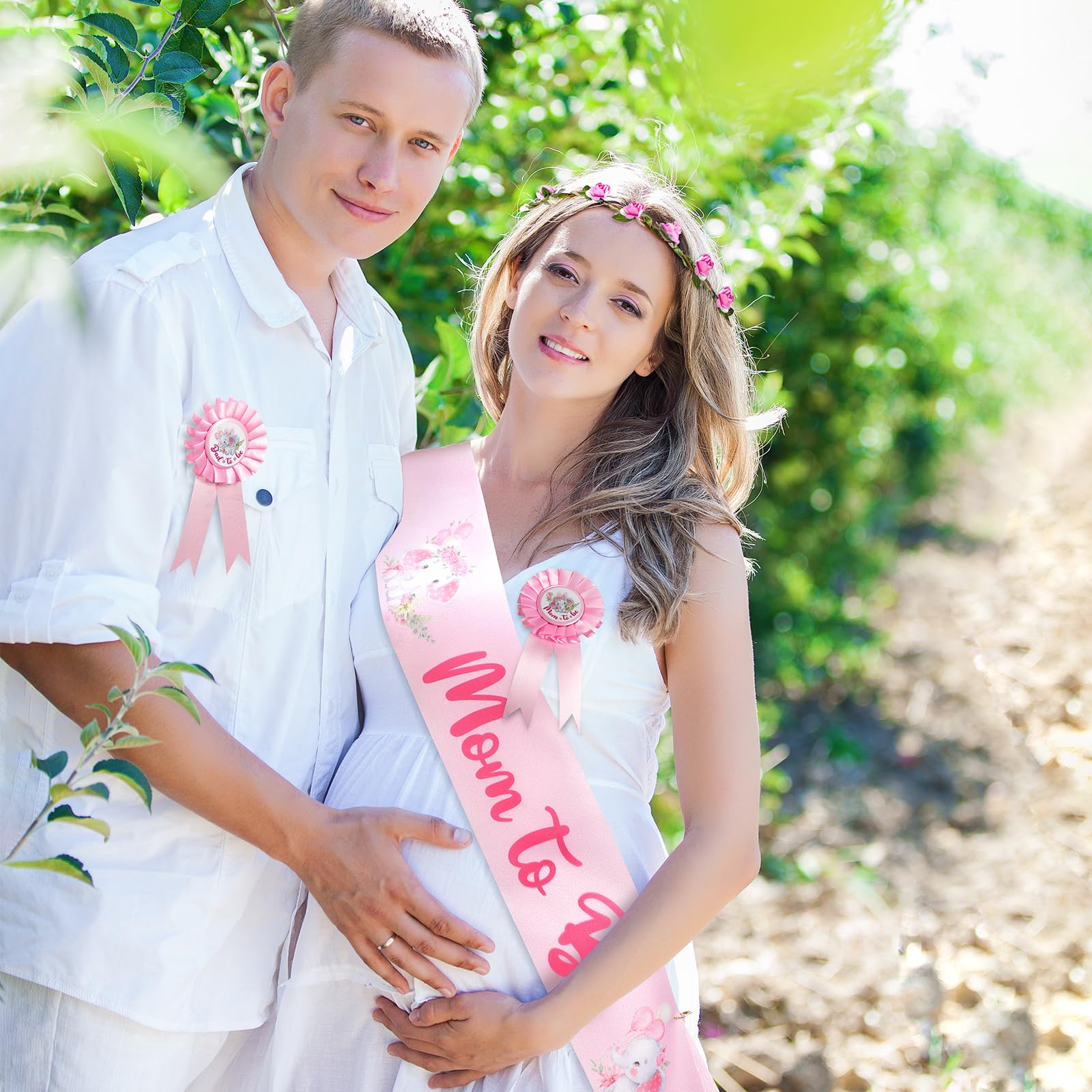 Chunful Elephant Theme Baby Shower Sash Set - Mom to Be Sash & Dad to Be Pin with Flower Crown - Gender Reveal Party Decorations - Baby Shower Favors for Boys & Girls - Pregnancy Props Gift (Pink) - Perfect for Gender Reveal Parties, Baby Showers & Maternity Photoshoots