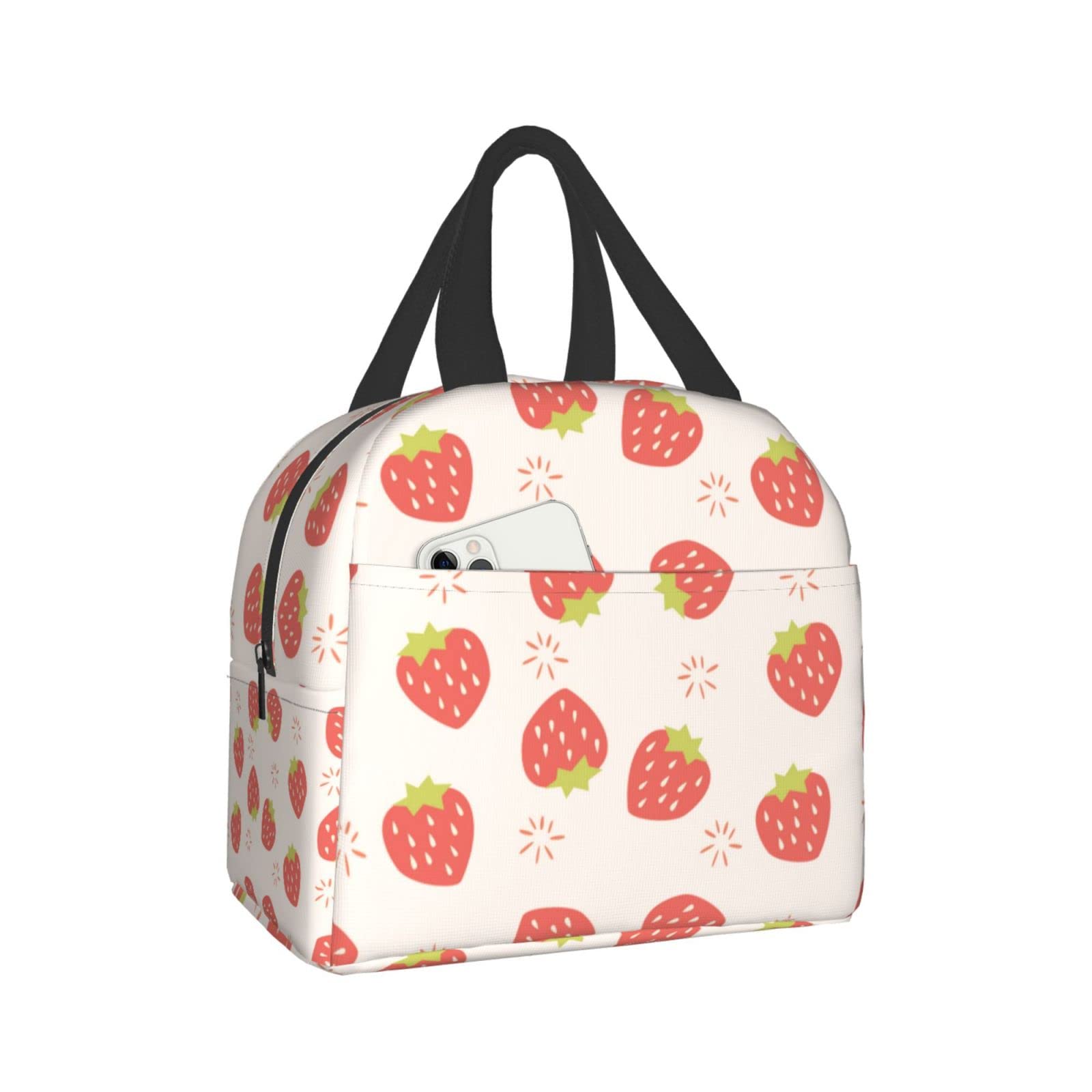 Ucsaxue Insulated Lunch Bag - Cute Pink Strawberries Design, Reusable Bento Box & Cooler Tote for Work, Picnic, Shopping - Ideal for Adults, Women & Men