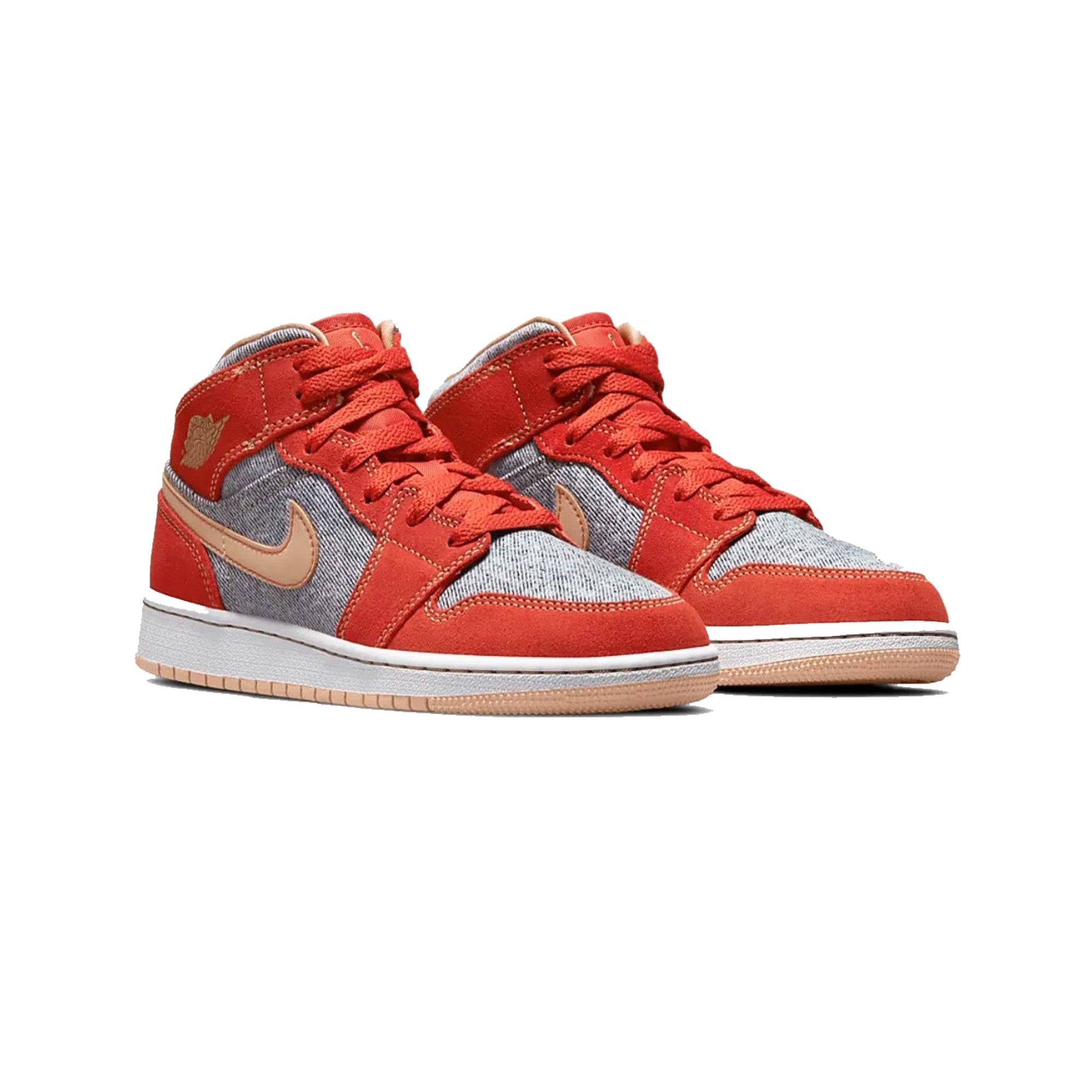 Air Jordan 1 Mid 'Denim Red' GS Sneakers for Girls (2021) - Stylish Basketball Shoes for School, Sports & Casual Wear