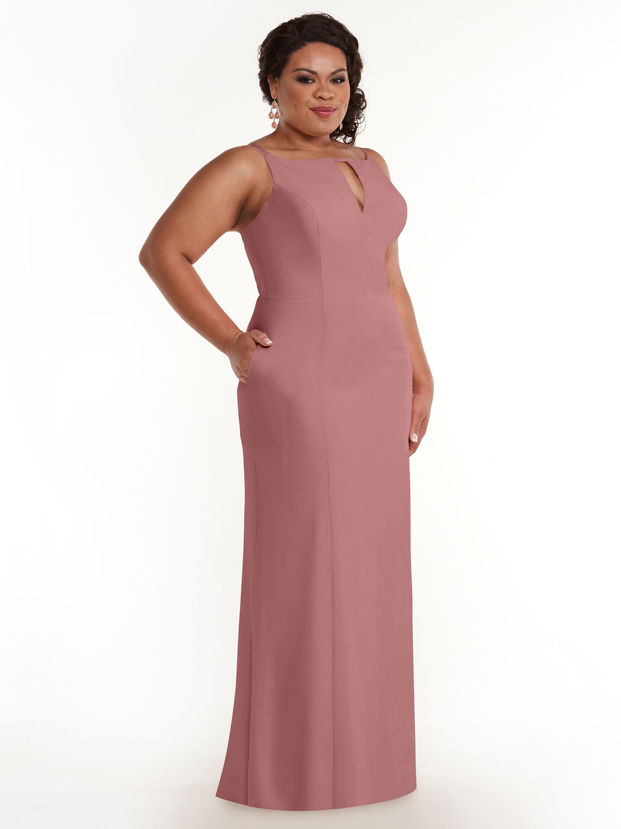 Elegant 83030 Sheath Stretch Chiffon Bridesmaid Dress with Bateau Neckline & High Slit - Perfect for Weddings, Formal Events & Evening Parties