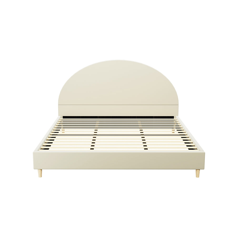 Ella Arched King Bed Frame - Cream Velvet Upholstered Platform Bed with Wooden Slats - Elegant Bedroom Furniture for Master Suite & Guest Room