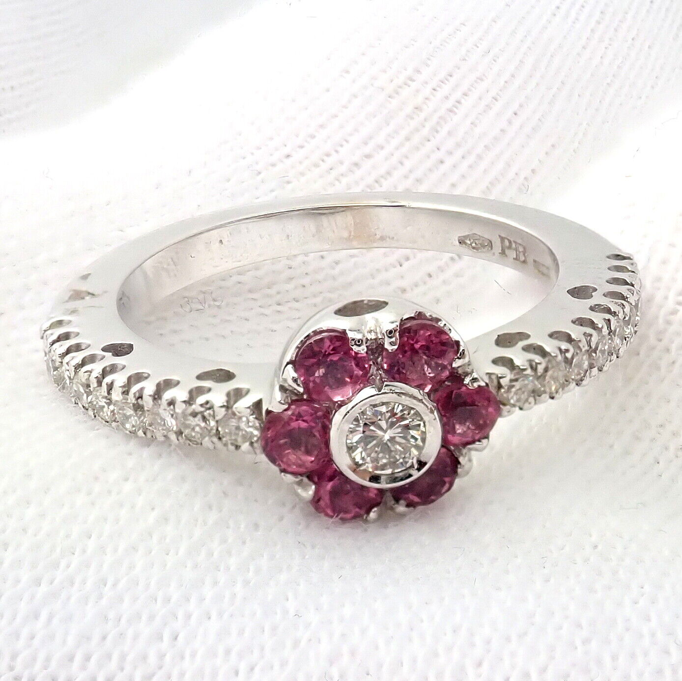 Authentic Pasquale Bruni 18k White Gold Diamond & Pink Sapphire Flower Fiori Ring - Elegant Jewelry for Weddings, Anniversaries & Special Occasions
