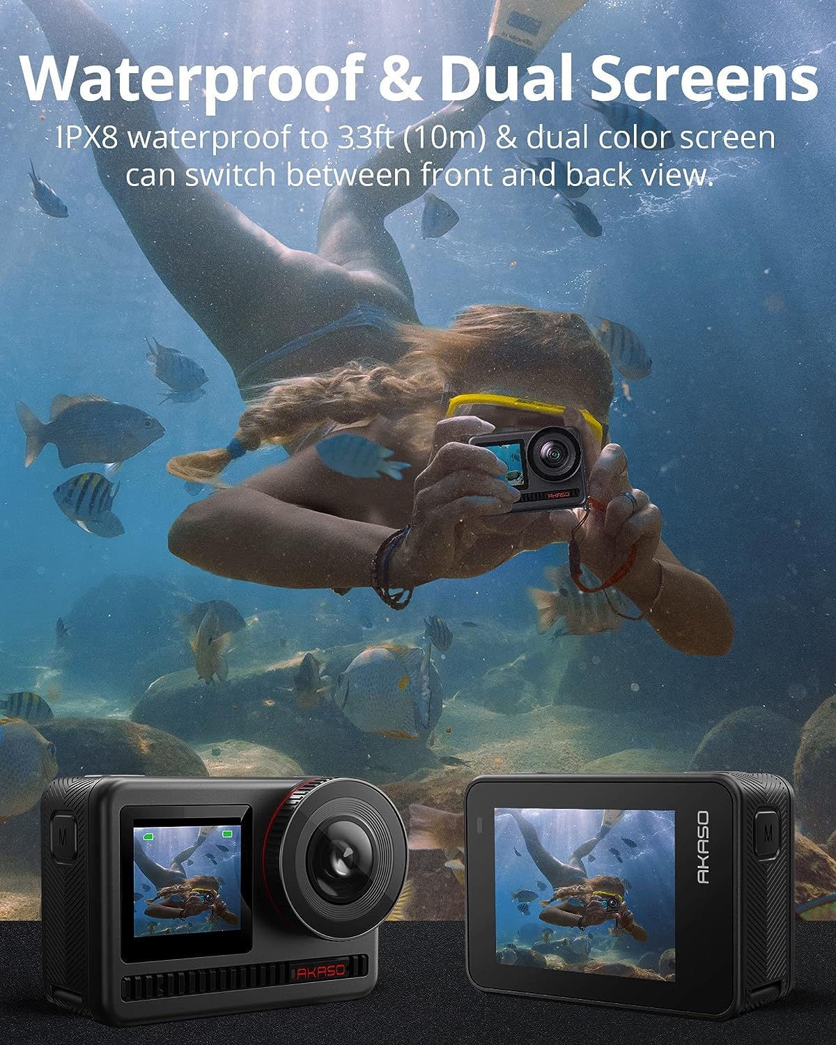 AKASO Brave 8 4K60FPS Waterproof Action Camera - 48MP Touch Screen, 16x Slow Motion, SuperSmooth Stabilization, Wide Angle Lens - Includes 64GB U3 microSDXC Card - Perfect for Underwater Diving, Surfing, Skiing & Adventure Sports