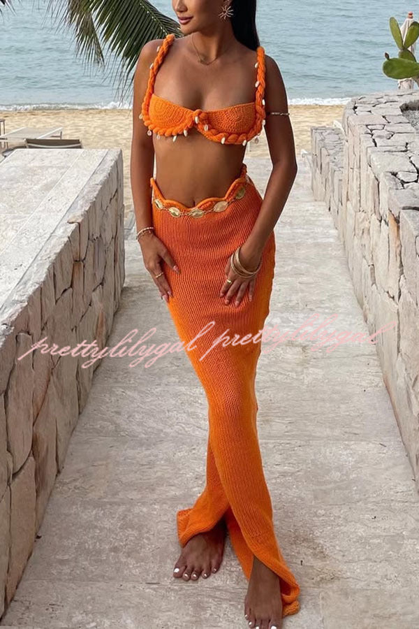 Takian Hollow Crochet Knit Braid Shell Trim Crop Vacation Tank Top - Beachwear, Summer Fashion, Boho Style for Women