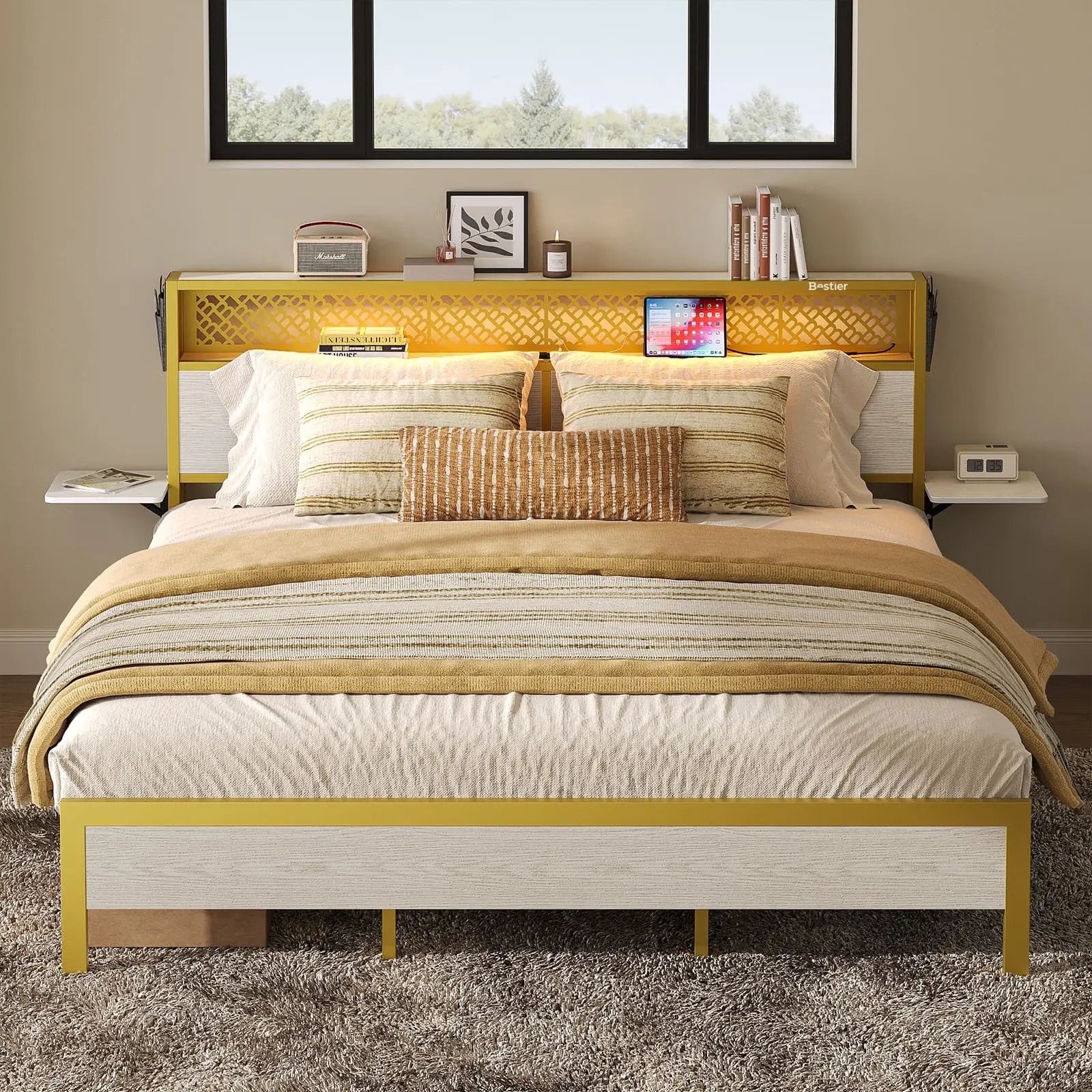 Bestier Full/Queen/King Size Bed Frame with Headboard - Sturdy Metal Platform Bed with Noise-Free Design - Perfect for Master Bedroom, Guest Room & Dormitory