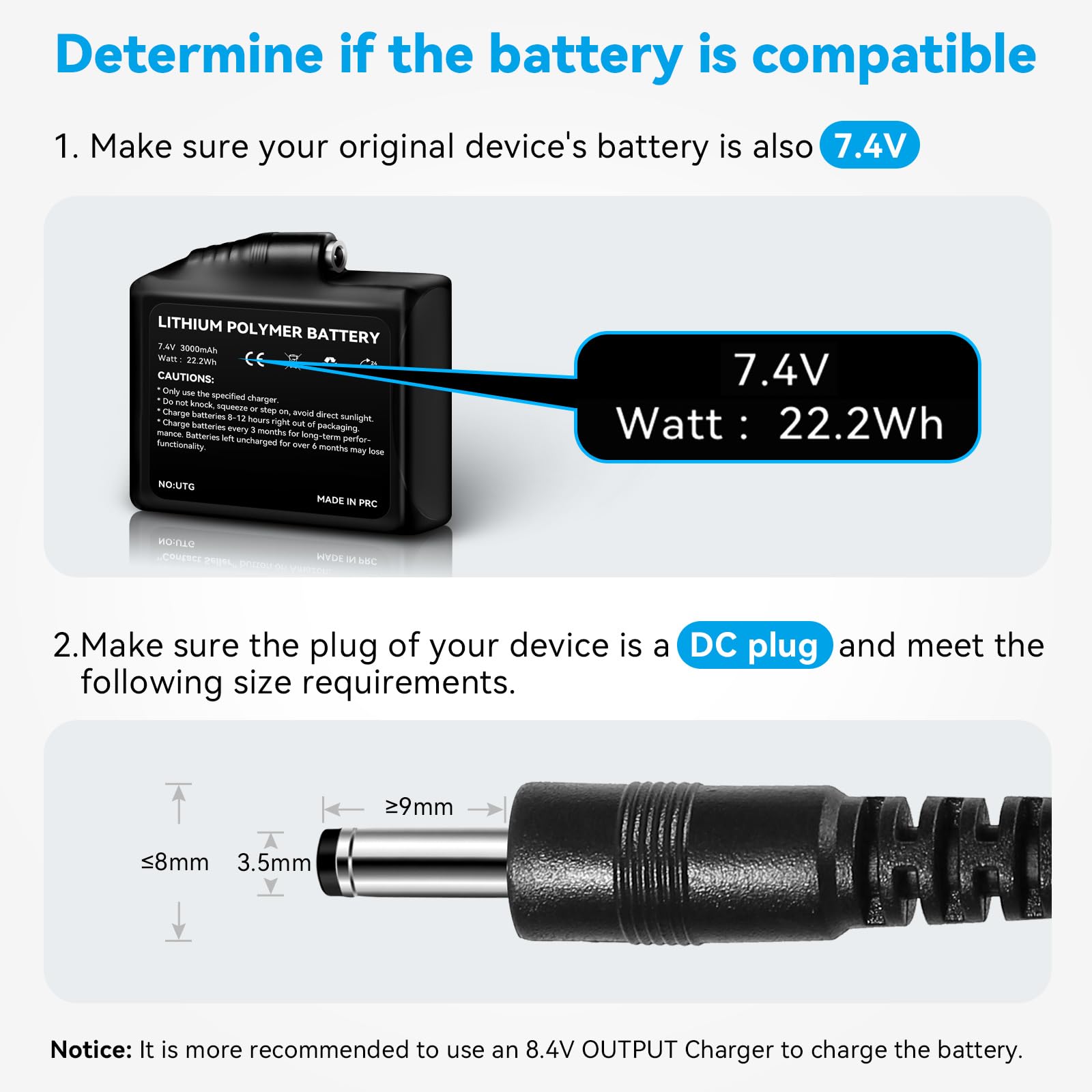 Rechargeable 7.4V 22.2WH Lithium Polymer Battery Pack (2-Pack) - for Heated Gloves, Mittens, Liners & Socks - Perfect for Winter Sports, Skiing, Snowboarding & Outdoor Activities