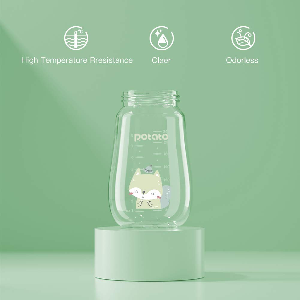 POTATO Glass Baby Bottles 8oz - Anti-Colic Fast Flow Nipple for Breastfeeding - BPA-Free Infant Feeding Bottle with 2 Replaceable Nipples - Perfect for Babies 6-12 Months (Green) - Ideal for Daycare, Travel & On-the-Go Feeding