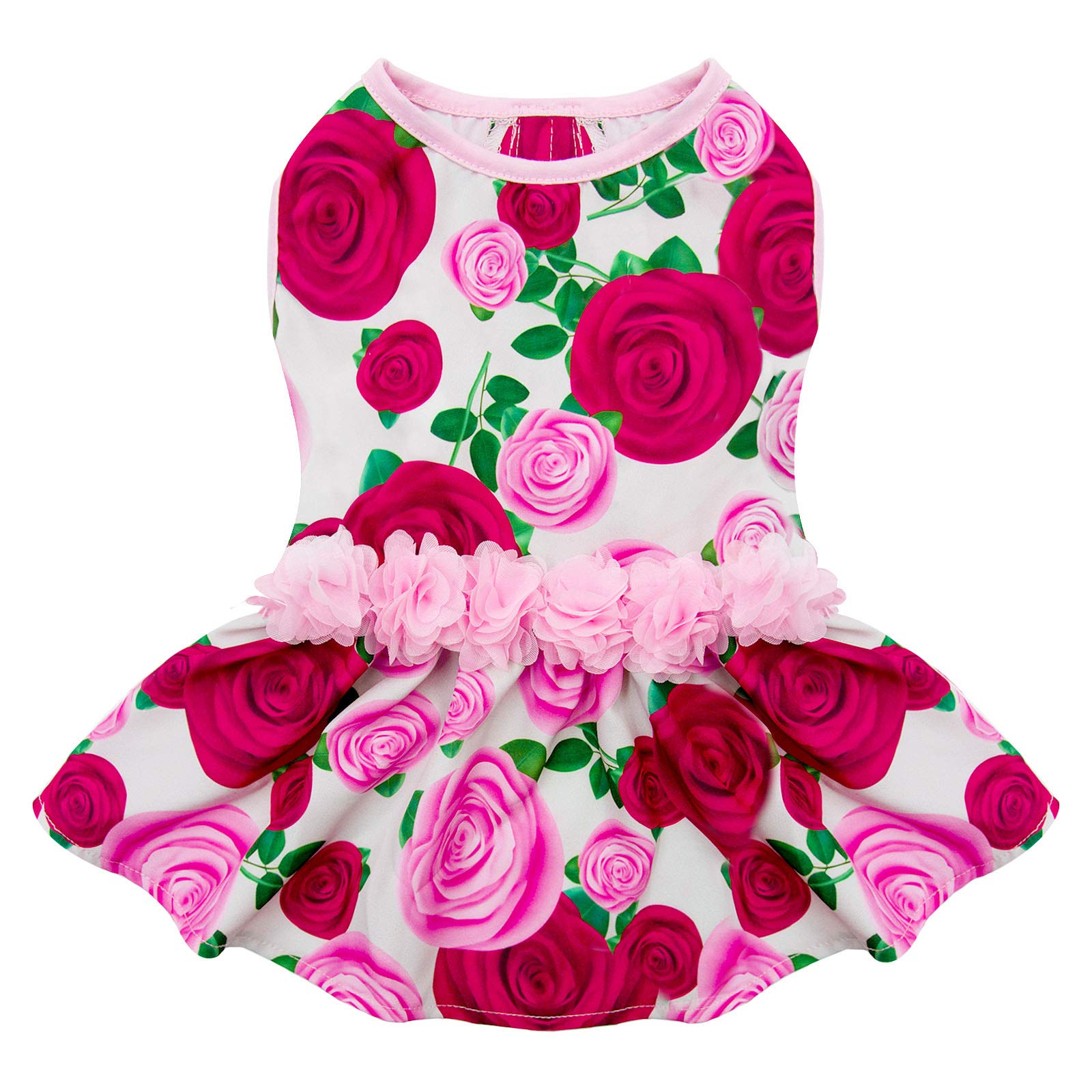 KYEESE Floral Dog Dress with Rose & Flower Decor - Elegant Princess Pet Apparel for Small Dogs - Spring & Summer Outfits - Perfect for Parties, Walks & Photo Shoots