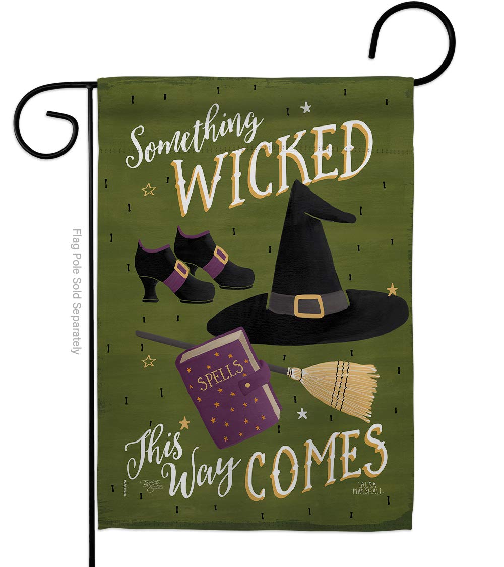Halloween Garden Flag - Spooky Witch Trick or Treat Decor with Black Cat & Pumpkin - Fall & Autumn Yard Banner (13x18.5 Inch) - Made in USA | Perfect for Front Porch, Halloween Party & Seasonal Home Decoration