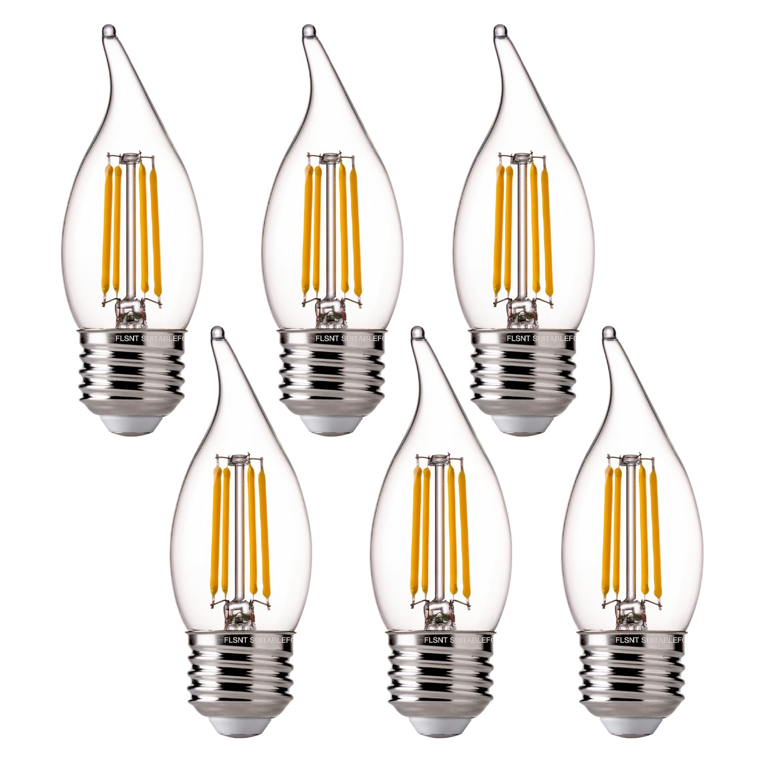 FLSNT 60W Equivalent LED Chandelier Light Bulbs - Dimmable CA11 Candelabra Bulbs with Clear Filament, E26 Medium Base, 2700K Soft White (6 Pack) - Perfect for Dining Room Chandeliers, Pendant Lights & Vintage Fixtures
