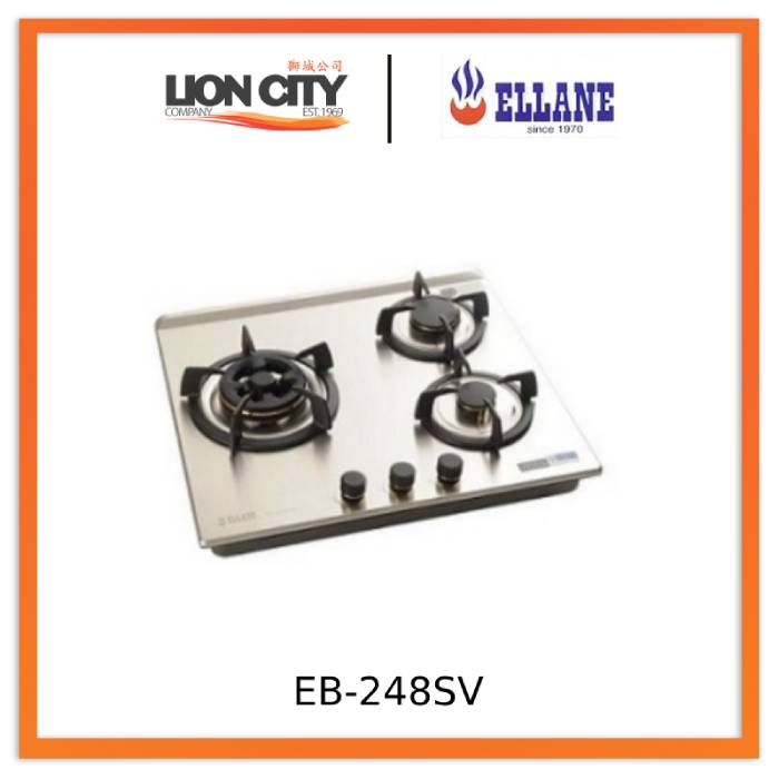Ellane EB 248SV 3 Burner Stainless Steel Gas Stove - Professional Grade Cooktop for Home Kitchen, Restaurant & Outdoor Cooking