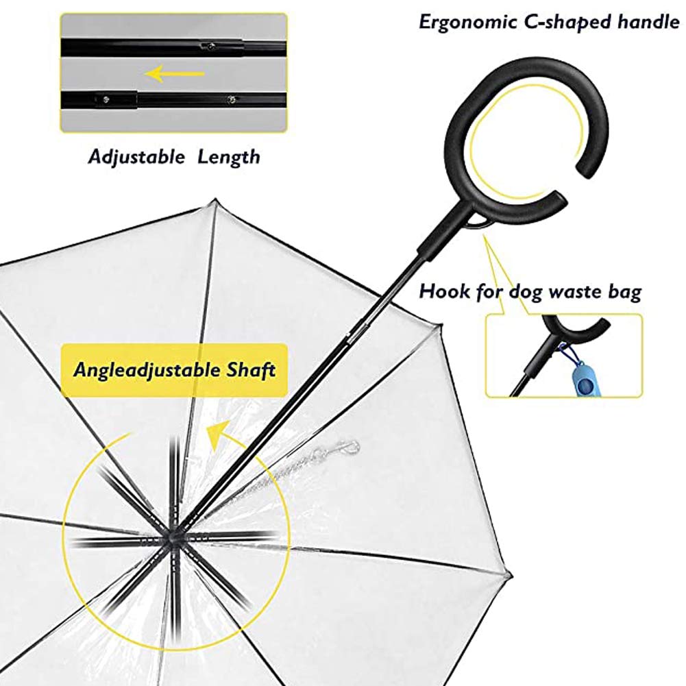 Waterproof Dog Umbrella for Small Dogs - Adjustable Transparent Pet Umbrella with Leash, Snow & Rain Protection, Upgraded Flexible Handle - Perfect for Walking Pets in Rainy or Snowy Weather