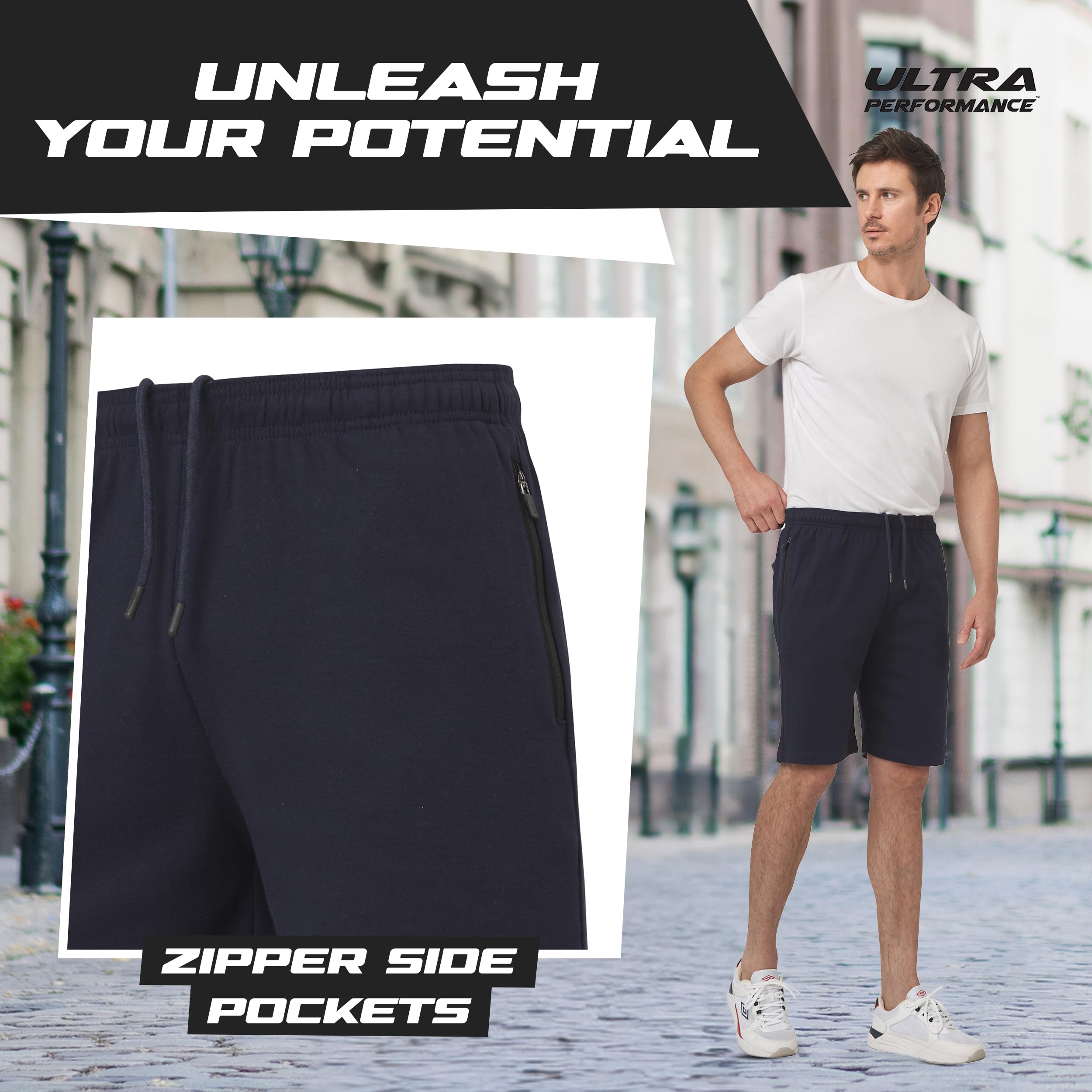 Ultra Performance 3 Pack Men's Athletic Shorts - Gym Workout Running Casual Shorts with Zipper Pockets (Small-5X) | Perfect for Training, Jogging & Everyday Wear
