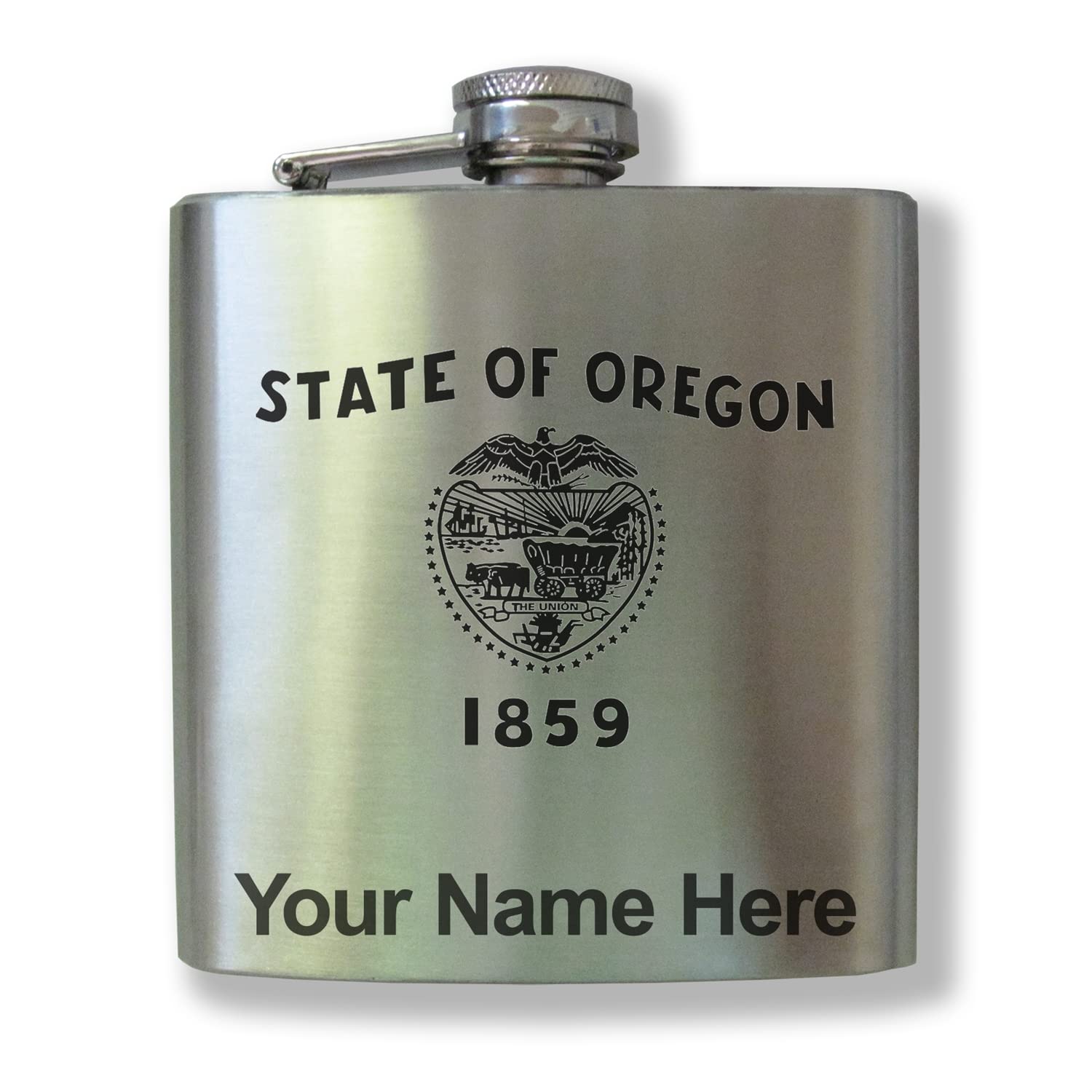 6oz Stainless Steel Flask with Oregon State Flag Design - Personalized Engraving Included - Durable & Leak-Proof - Perfect for Outdoor Adventures, Camping, Hiking & Gifts