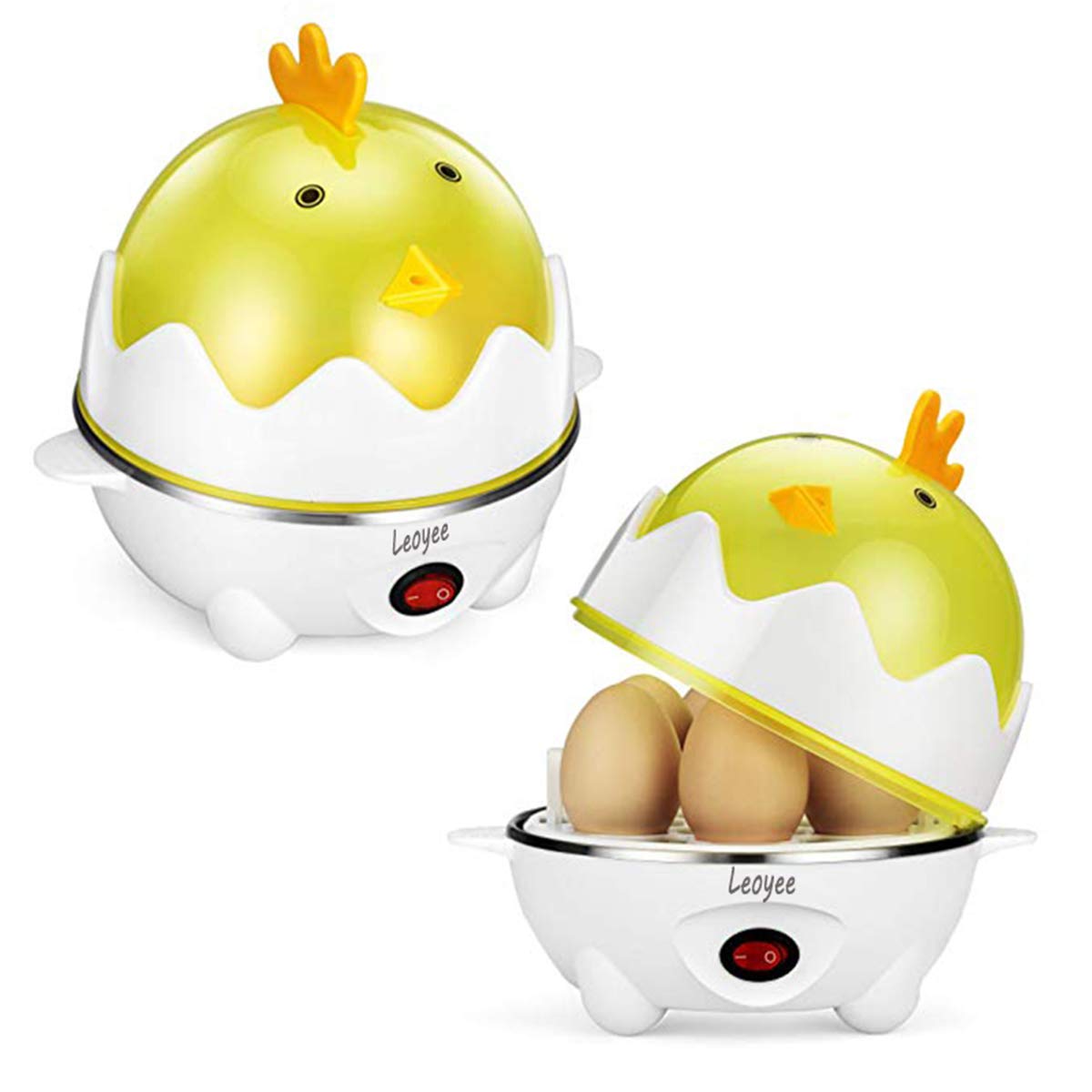 Leoyee 7-Egg Electric Egg Cooker with Auto Shut-Off - Rapid Egg Boiler, Poacher & Steamer with Measuring Cup - Perfect for Breakfast, Meal Prep & Keto Diet (Yellow)