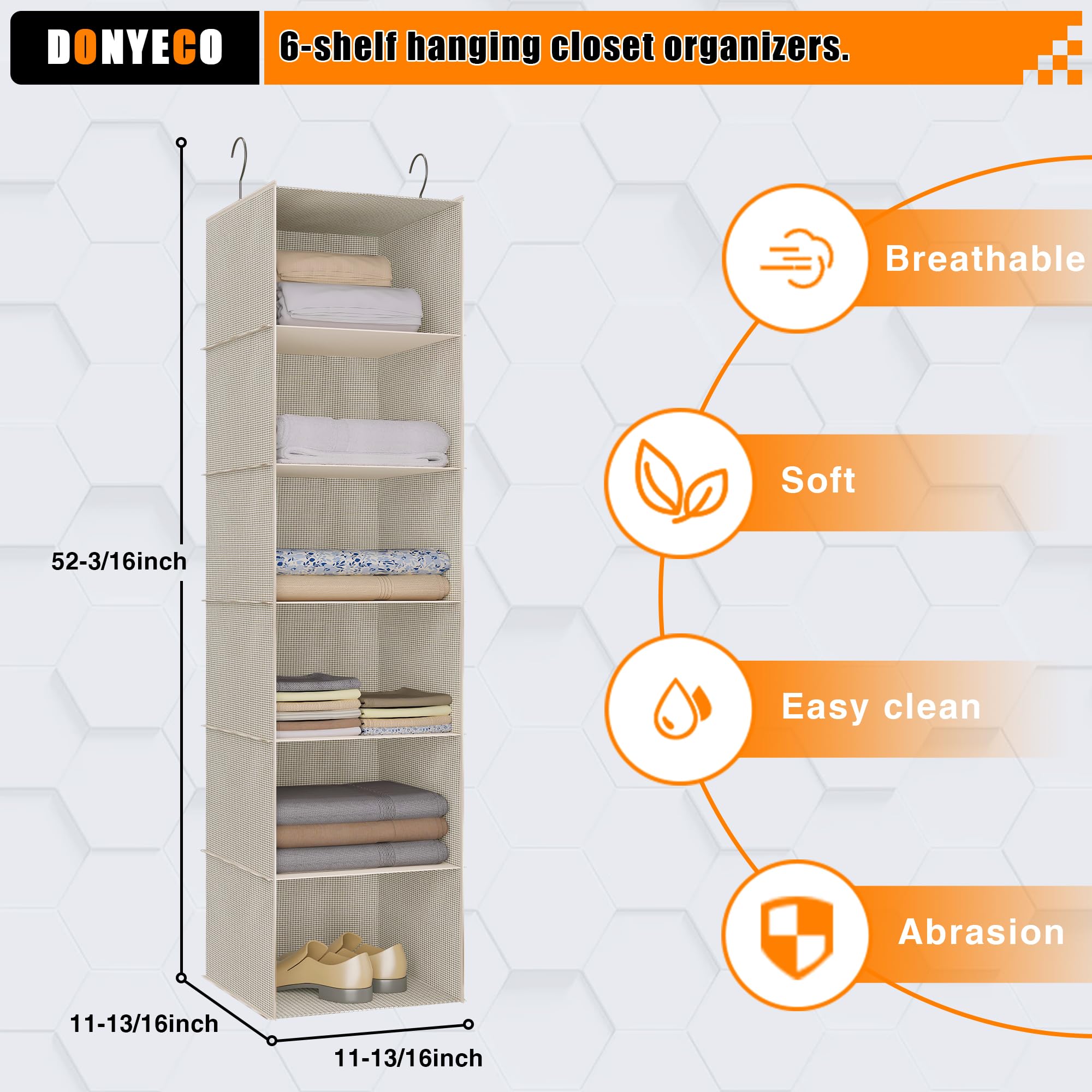 6-Shelf Hanging Closet Organizer for RV, Wardrobe & Nursery - Space Saving Storage Solution for Clothes, Linens & Baby Items - Perfect for Campers, Bedrooms & Small Spaces