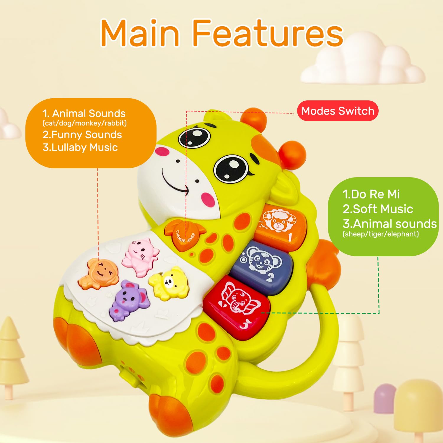 Light Up Musical Baby Piano Toy for Toddlers 18+ Months - Early Learning Educational Keyboard for Infant Boys & Girls - Perfect Gift for Birthdays & Playtime (Giraffe Design)