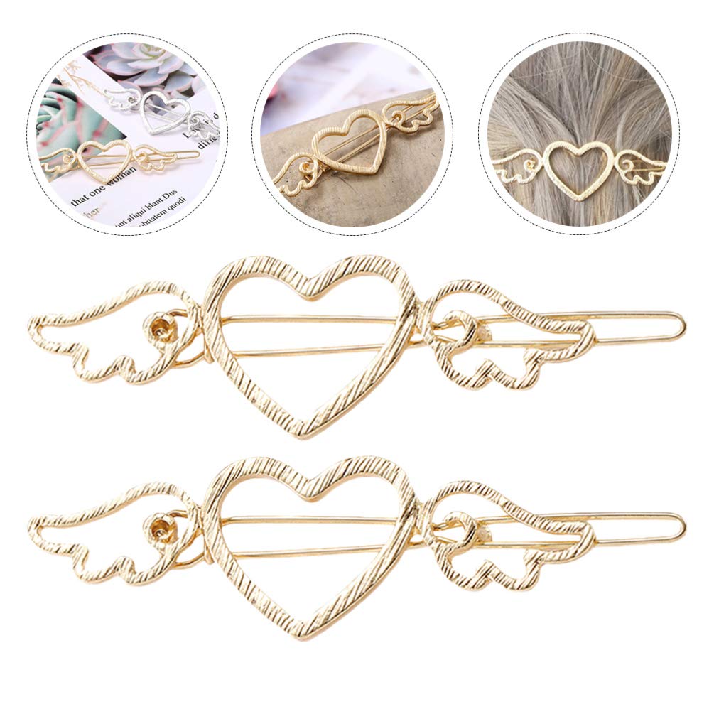 FRCOLOR 4PCS Golden Angel Wing Hair Clips - Elegant Love Heart Bobby Pins for Women & Girls, Bridal Hair Accessories, Perfect for Weddings, Parties & Everyday Styling
