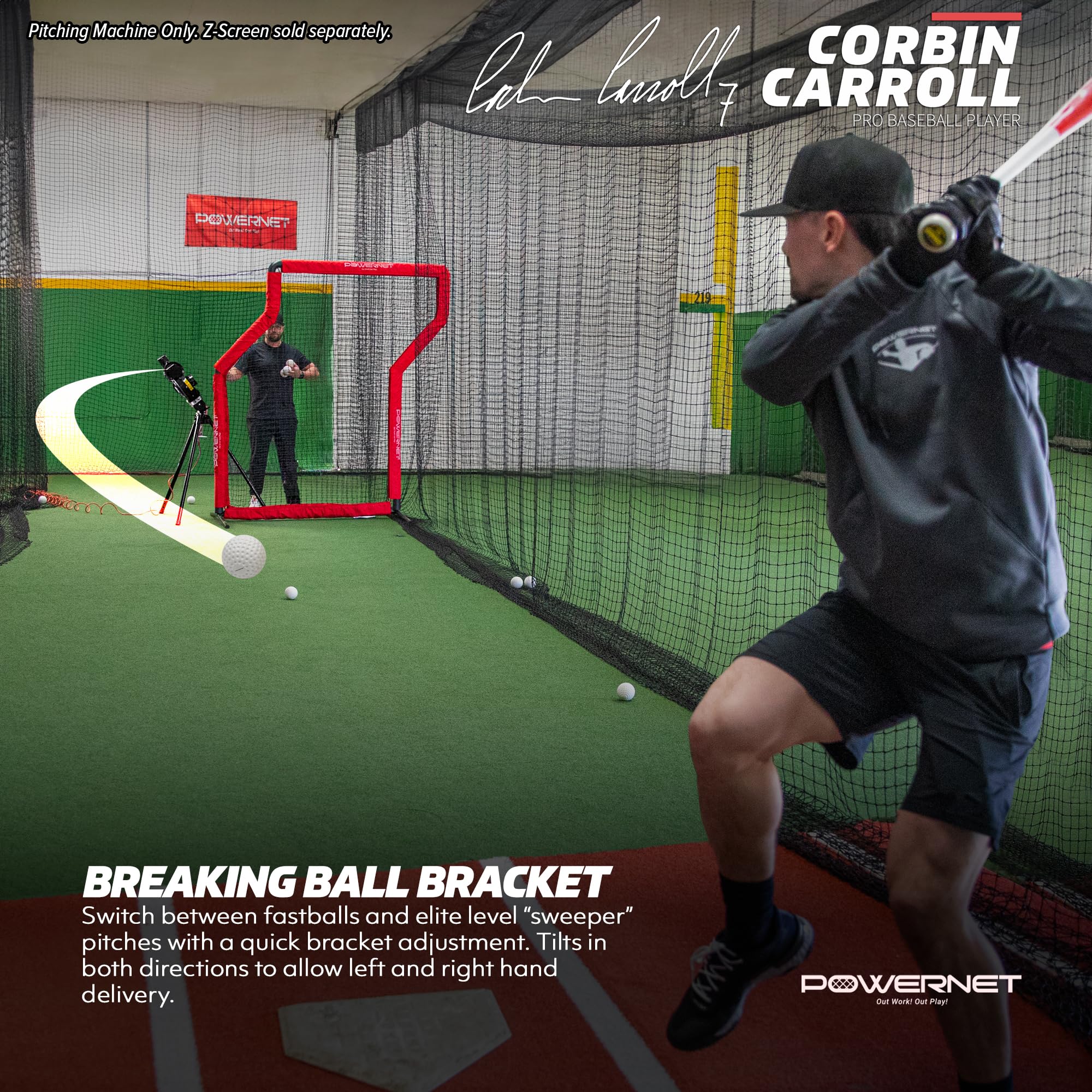 PowerNet Launch F-lite Softball & Baseball Pitching Machine with Dimpled Practice Balls & Coaching Bucket Bundle - Professional Baseball Training Equipment for Home, Field & Team Practice