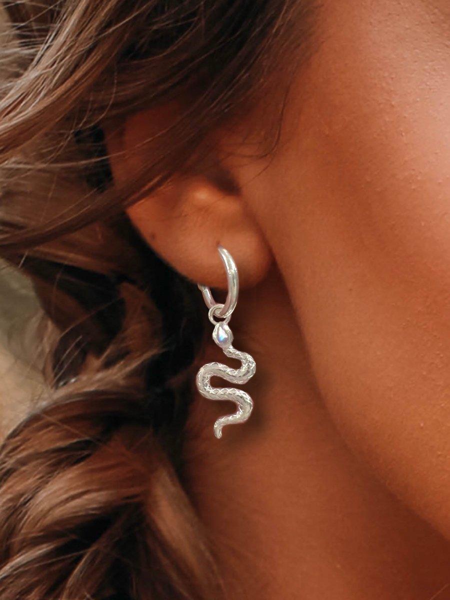 Laihas New Beginnings Moonstone Snake Hoop Earrings - Elegant Sterling Silver Jewelry for Women | Perfect for Boho Fashion, Parties & Everyday Wear