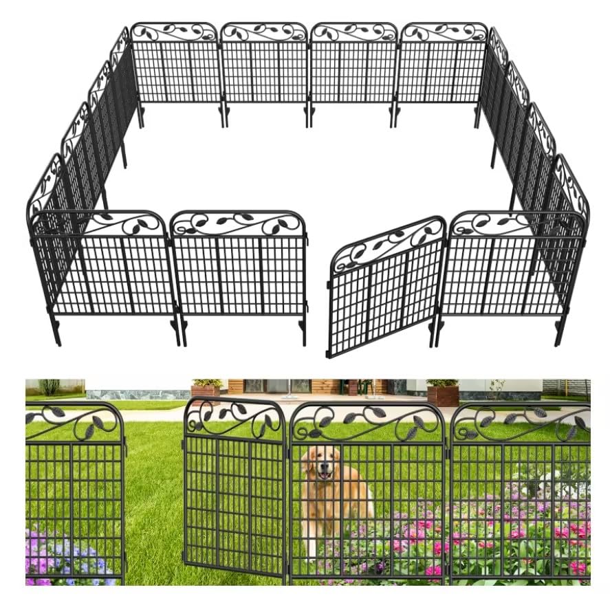 **AMAGABELI GARDEN & HOME 4-Pack 44-Inch High 12-Ft Long Black Decorative Garden Fence Panels - Rustproof Outdoor Dog Fence & Animal Barrier for Yard, Garden, and Home Landscaping**    *(Perfect for Pet Safety, Garden Borders, and Enhancing Outdoor Aesthetics)*