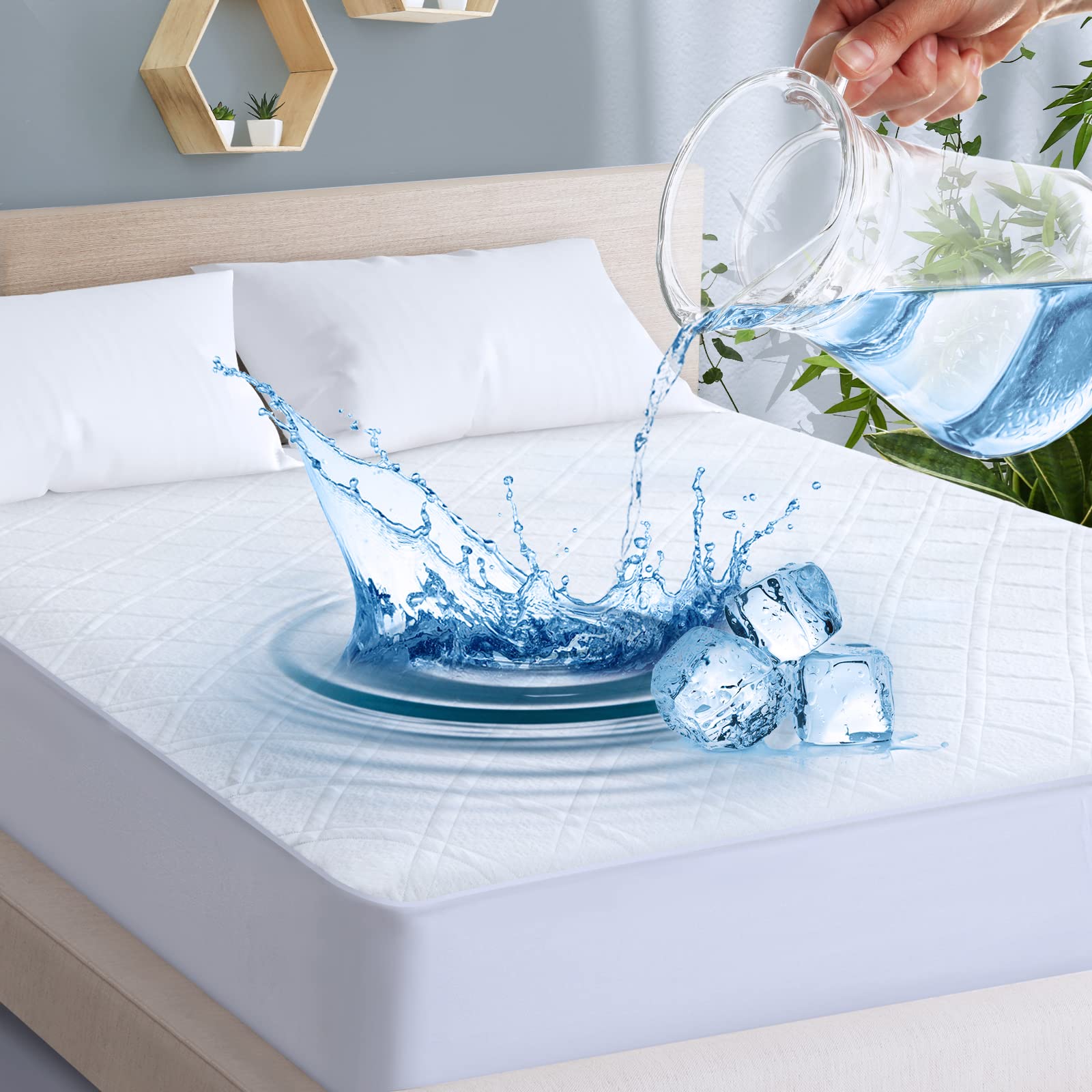 Viewstar Full Size Waterproof Mattress Protector - Bamboo Cooling Bed Cover, Ultra Soft Noiseless 3D Air Fabric with Vinyl-Free TPU, 18