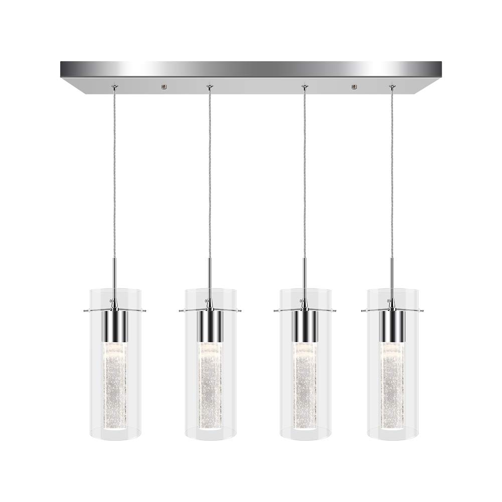 PARTPHONER 26W Integrated LED Pendant Ceiling Light Fixture with Crystal Bubble Glass - 4000K Neutral White for Kitchen Island, Restaurant, Dining Room (4-Light Set) - Perfect for Modern Kitchen Lighting, Dining Area Ambiance & Commercial Spaces