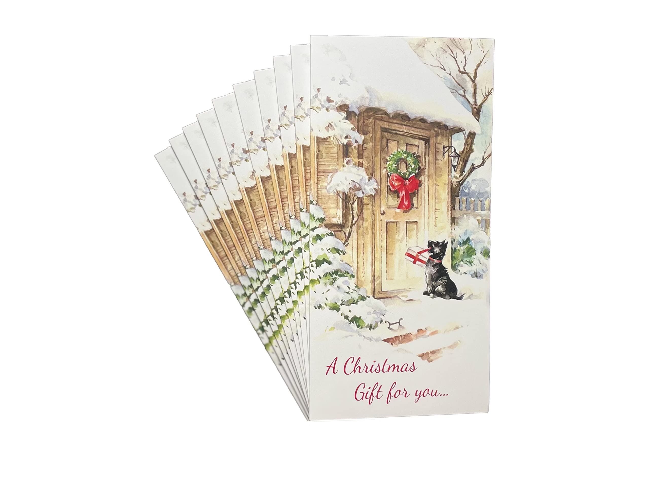 Fravessi SHADE TREE GREETINGS Christmas Money Holder Card - 3.5x6.5 Inch Envelope for Cash, Checks & Gifts - Festive Dog with Present Design - Perfect for Holiday Gifting, Office Parties & Family Celebrations