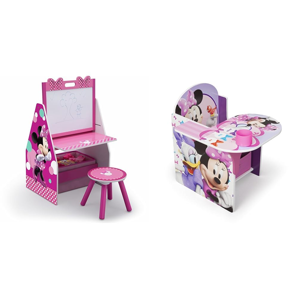 Delta Children Kids Easel and Play Station - Adjustable Art & Crafts Table with Storage Bin, Disney Minnie Mouse Design - Perfect for Toddler Drawing, Painting & Learning Activities at Home or Preschool