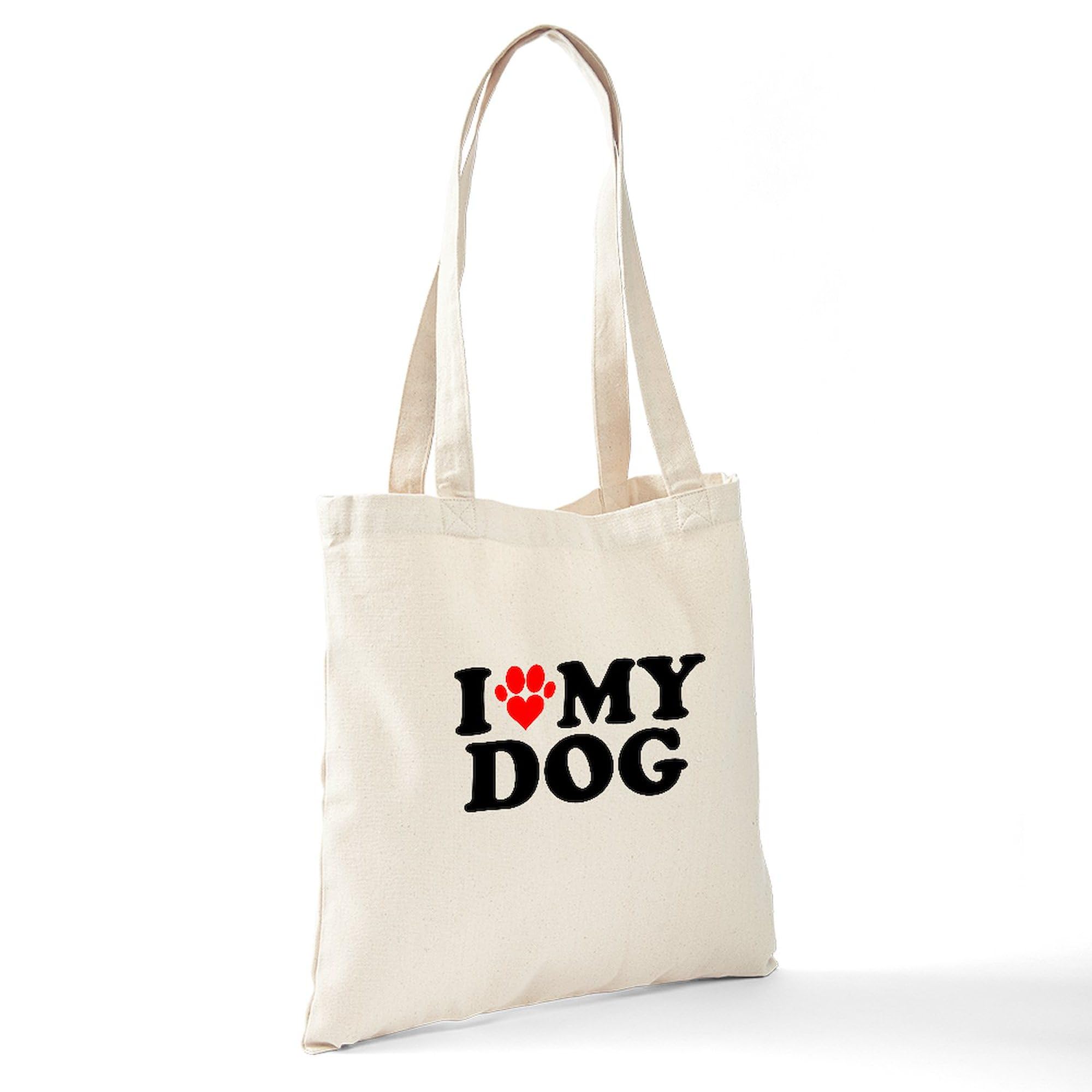 I Heart My Dog Tote Bag - Natural Canvas Reusable Shopping Bag for Dog Lovers - Perfect for Groceries, Beach Trips & Pet Supplies