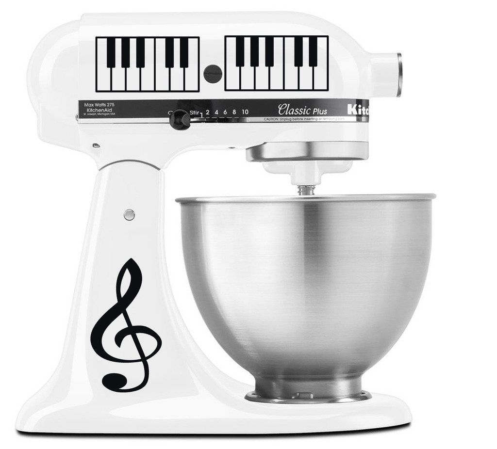 Treble Clef & Piano Keys Vinyl Decal Set for KitchenAid Mixers - Black Music Note Stickers - Perfect for Baking Enthusiasts & Music Lovers