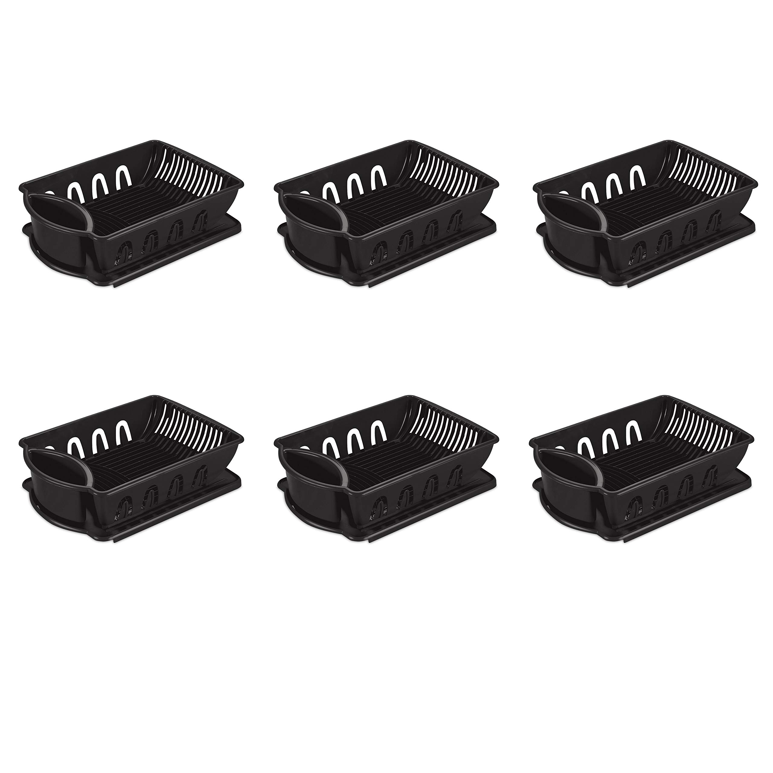 Sterilite Large 2-Piece Sink Set with Drainboard | Black Dish Drying Rack for Plates, Cups & Silverware | 6-Pack Kitchen Organizer for Countertop Space Saving | Perfect for Small Apartments, RVs & Camping