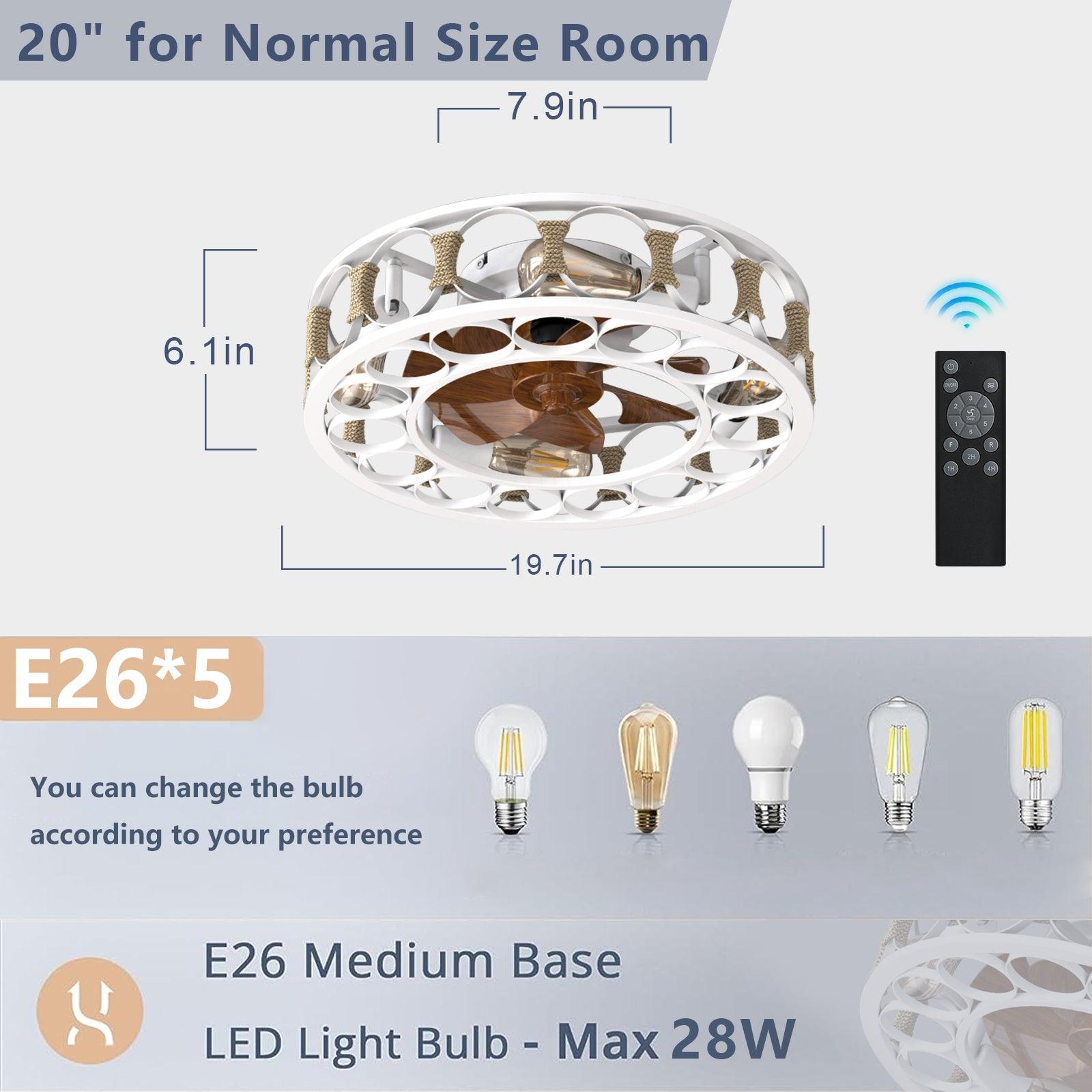 Modern Semi-Flush Mount Ceiling Fan with Lights & Remote Control - 6 Speed Reversible Blades, Includes 4 LED Bulbs (White) - Perfect for Living Room, Bedroom, and Office Spaces