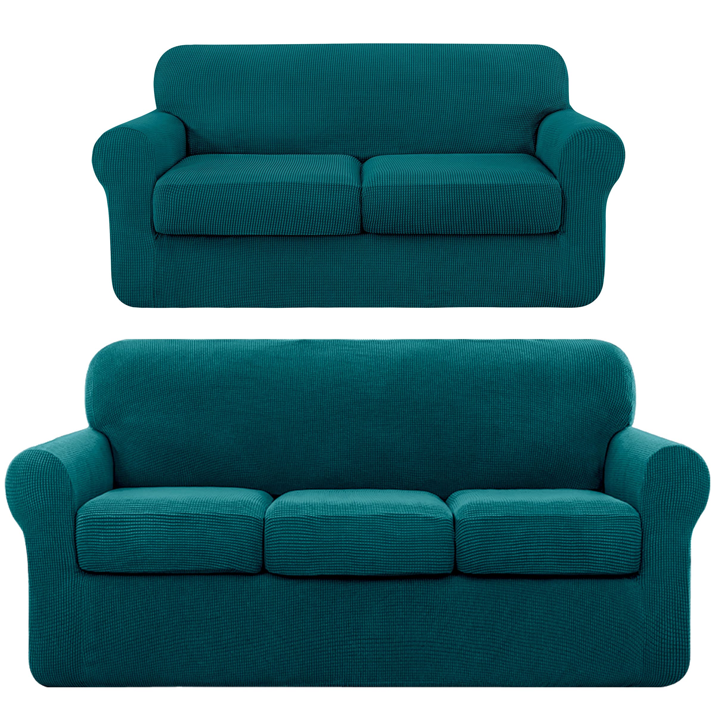 SUBRTEX Sofa Slipcover with Separate Cushion Covers - Stretchable 2/3 Seater Couch Protector for Pets & Kids (Medium/Large, Turquoise) - Perfect for Living Room Furniture Protection & Home Decor