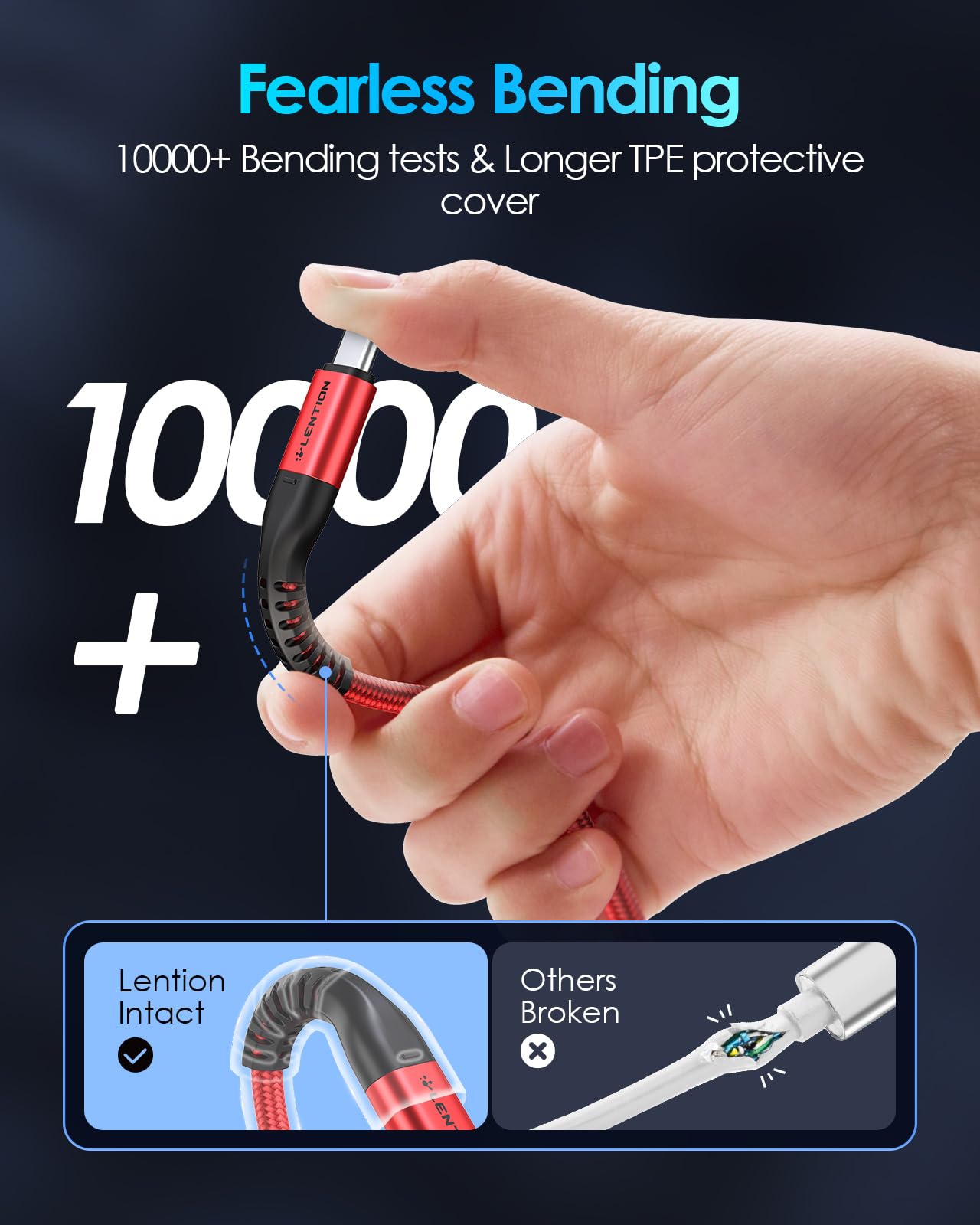 LENTION USB C to USB C Cable 3.3ft 60W Fast Charging - 20V/3A Braided Type C Cable for iPhone 15/15 Pro/15 Pro Max, MacBook Pro 2016-2023, iPad Pro, MacBook Air, Surface - Durable & Tangle-Free (Red) - Perfect for Home, Office & Travel Charging