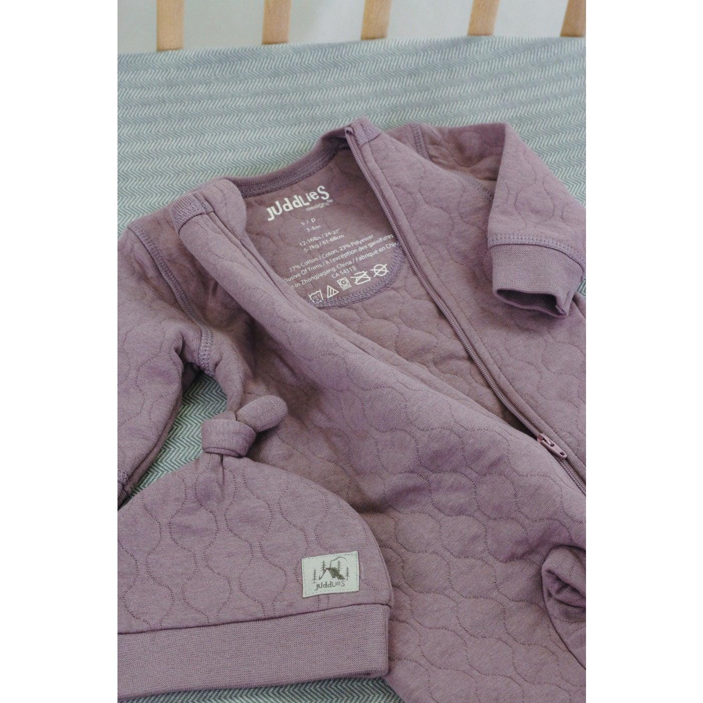 Juddlies Quilted Collection Footed Sleeper for Baby & Toddler - Soft Mauve Pajamas, Warm Winter Sleepwear for Boys & Girls - Perfect for Nursery, Bedtime & Lounging at Home
