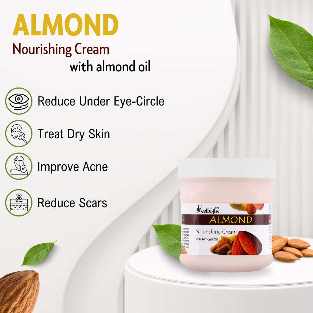Feelhigh Combo: Almond Oil Face & Body Cream for Deep Nourishment & Hydration 500ml + Aloe Vera Skin Purifying Gel with Aloe Extract 500ml - Skincare Set for Dry & Sensitive Skin - Perfect for Daily Moisturizing & After-Sun Care