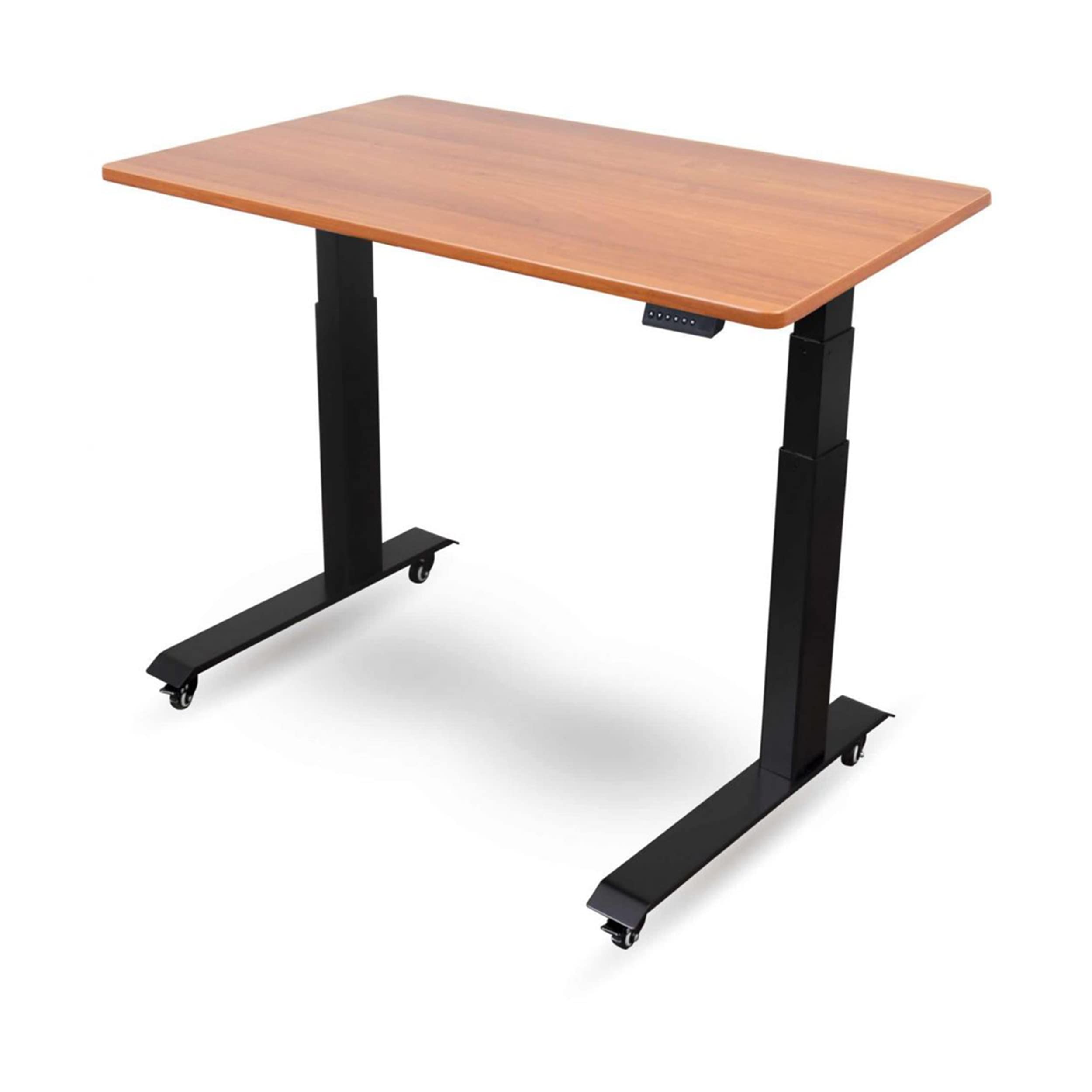 Electric Adjustable Height Standing Desk with Programmable Memory - Black Frame & Teak Top, 48