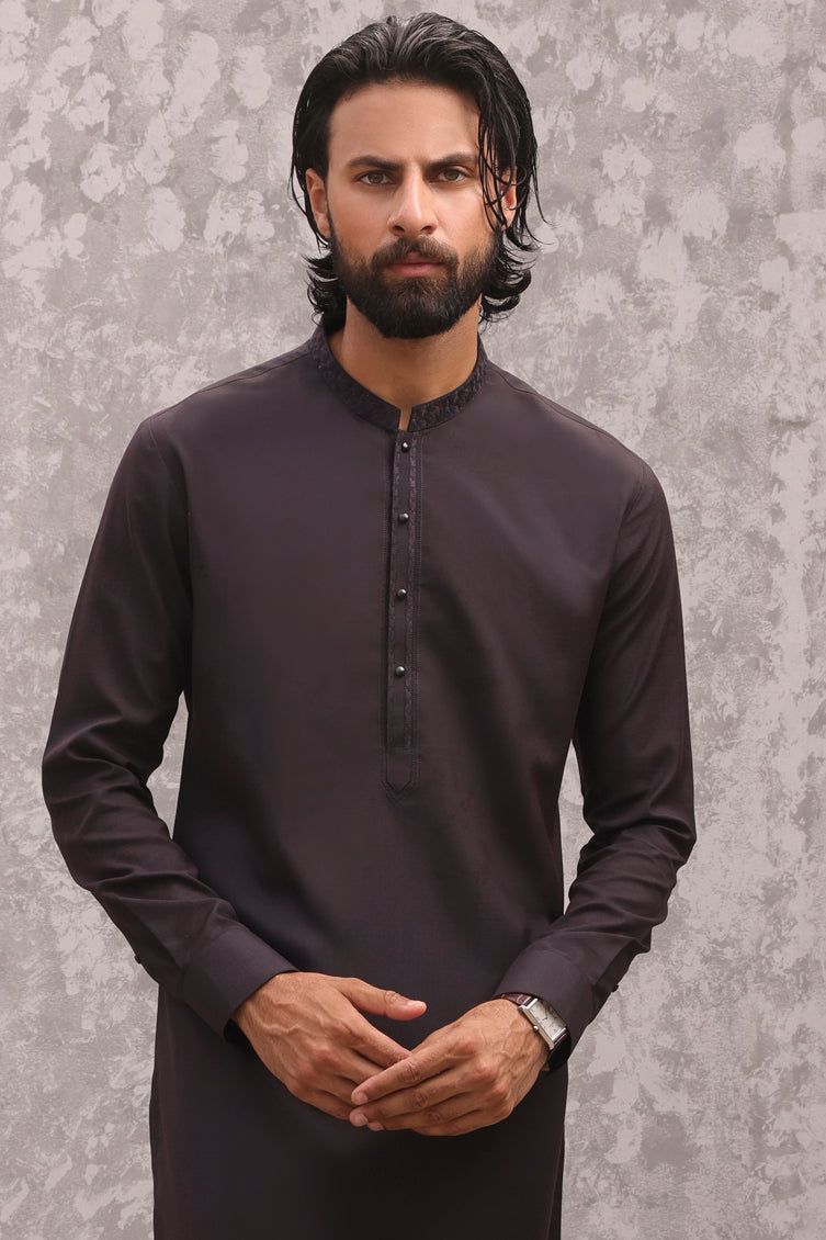 Premium Blended Chocolate Brown Kurta Trouser Set by J. Junaid Jamshed - Elegant Pakistani Traditional Wear for Men, Perfect for Eid, Weddings & Special Occasions