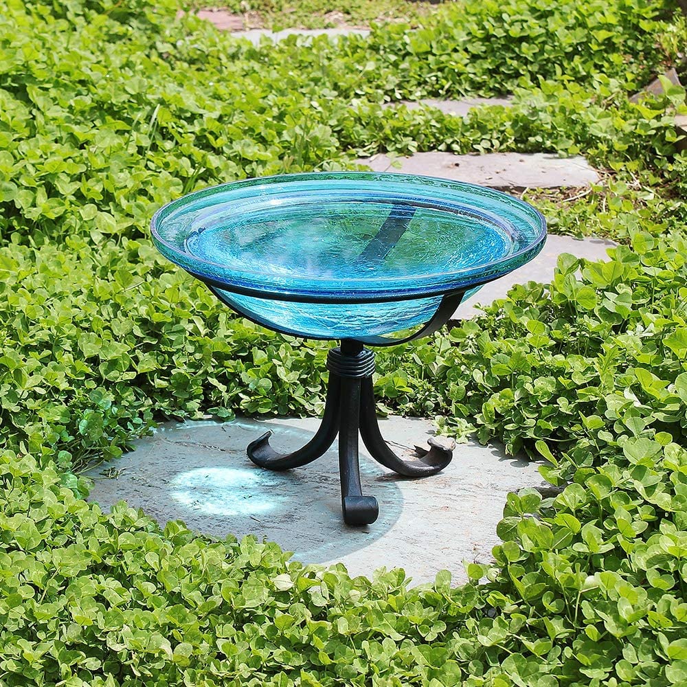 CGB-07T-TR 12 Inch Teal Crackle Finish Tripod Stand Bracket - Sturdy Bird Bath Holder for Garden, Patio & Outdoor Decor