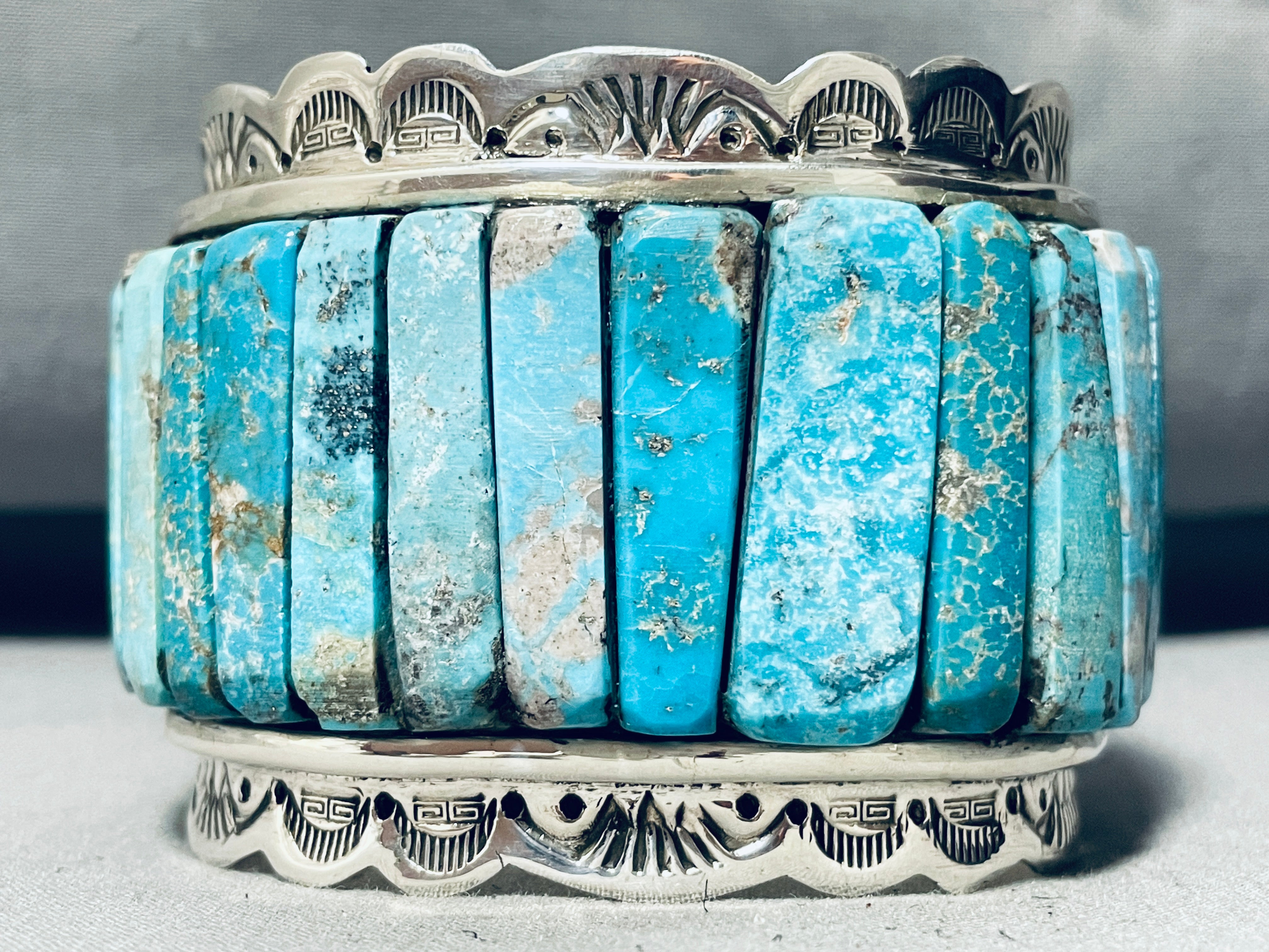 Authentic Navajo Sterling Silver Turquoise Inlay Bracelet - 158g Heavy Native American Jewelry for Women - Perfect for Boho Fashion, Gift Giving & Special Occasions